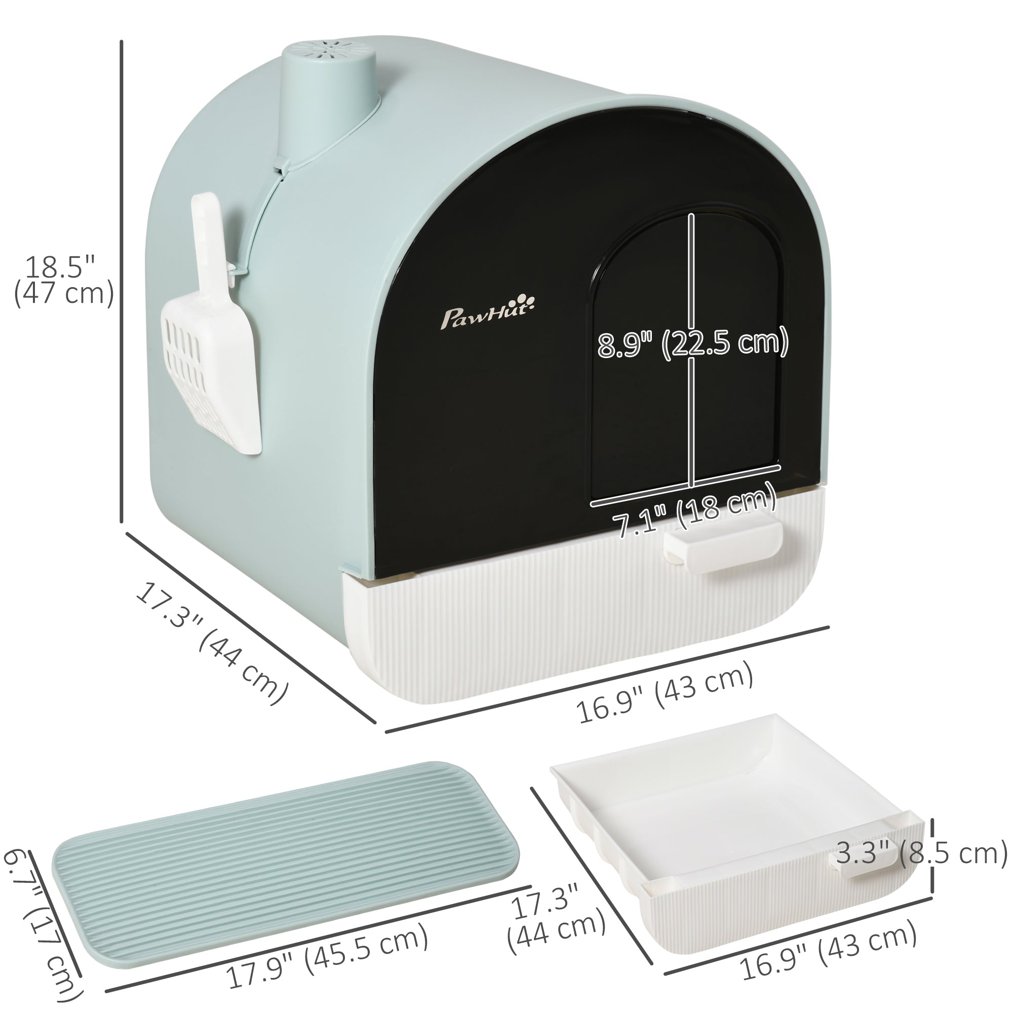 PawHut Large Cat Litter Box with Lid, Enclosed Kitty Litter Box with Slide-out Tray, Scoop, Filter, Green