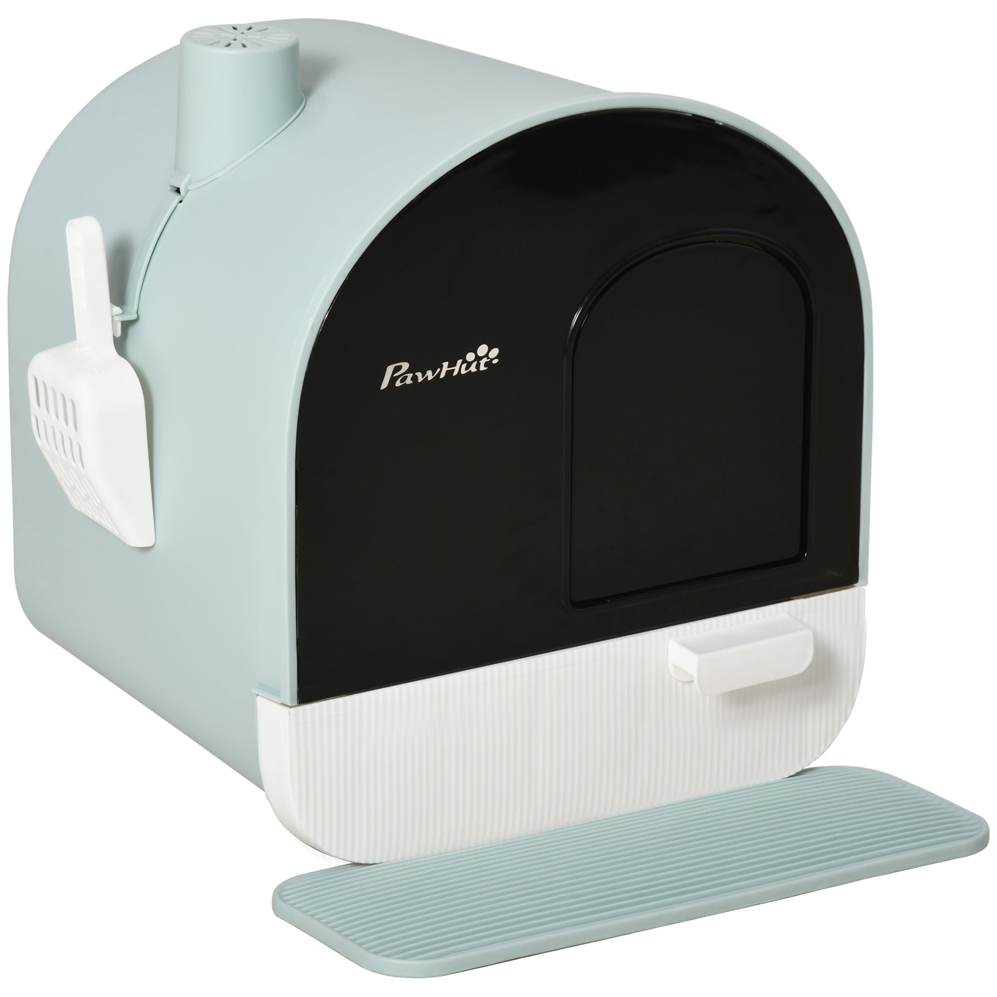 PawHut Large Cat Litter Box with Lid, Enclosed Kitty Litter Box with Slide-out Tray, Scoop, Filter, Green