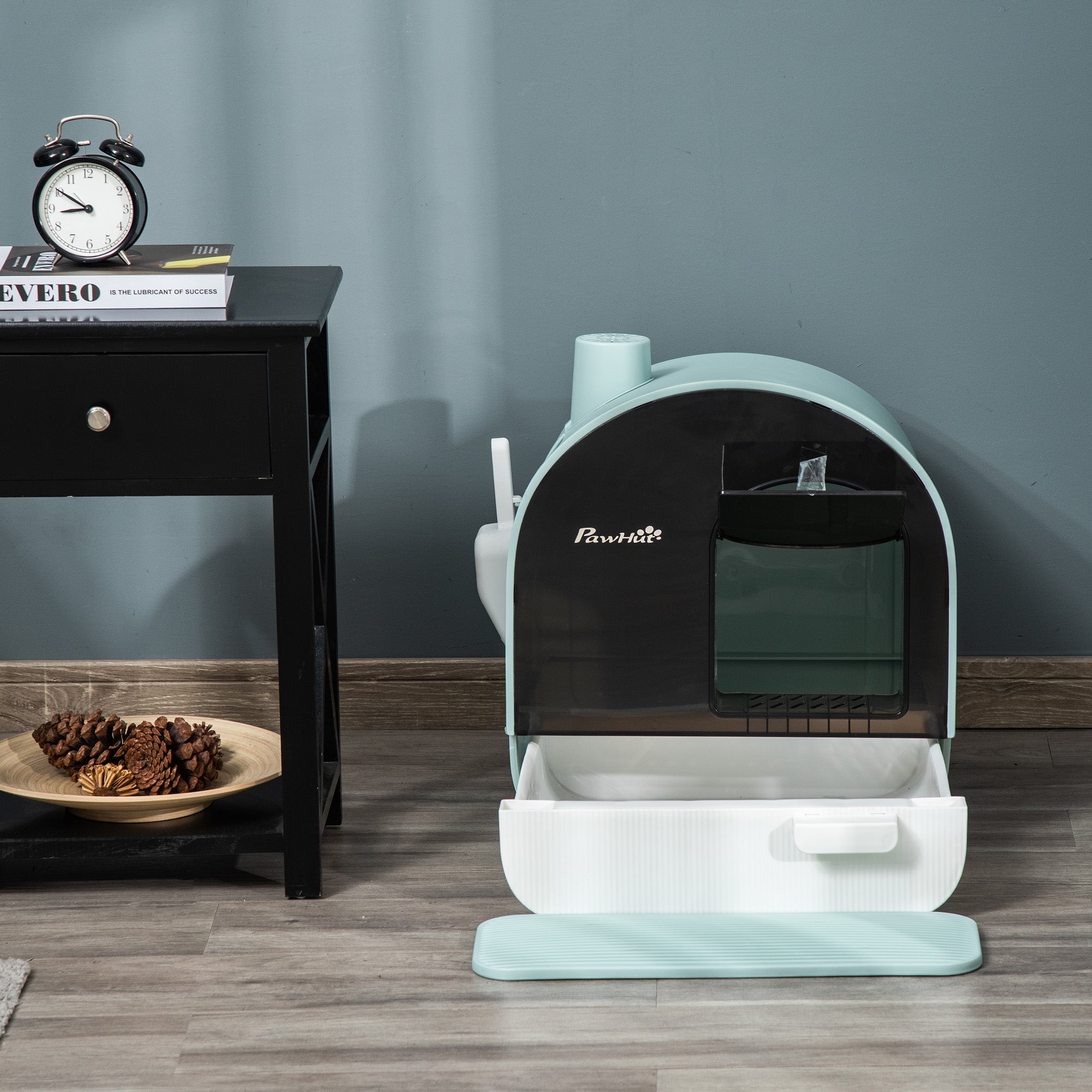 PawHut Large Cat Litter Box with Lid, Enclosed Kitty Litter Box with Slide-out Tray, Scoop, Filter, Green