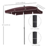 Outsunny 6.5x4ft Rectangle Patio Umbrella Aluminum Tilt Adjustable Garden Parasol Sun Shade Outdoor Canopy Coffee