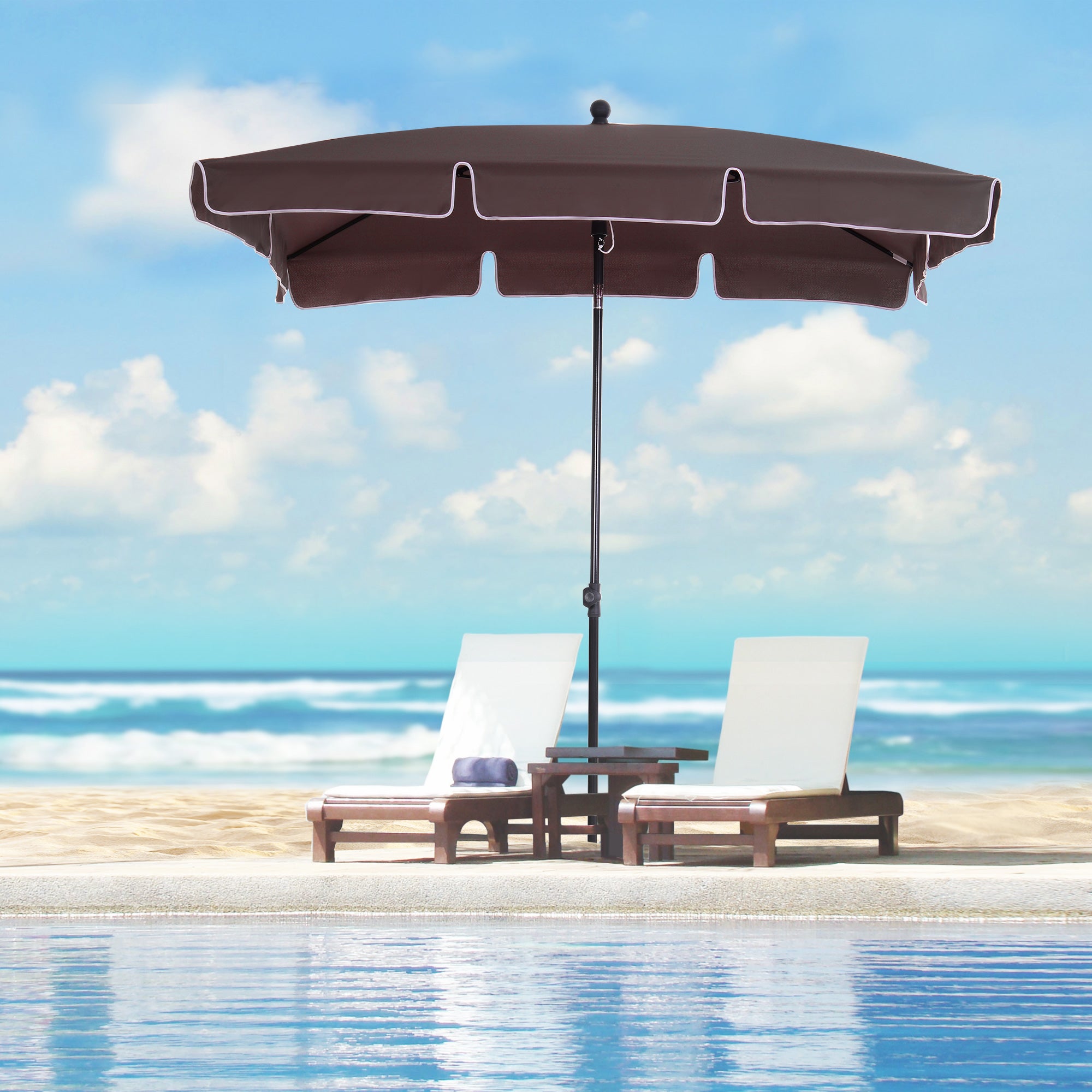 Outsunny 6.5x4ft Rectangle Patio Umbrella Aluminum Tilt Adjustable Garden Parasol Sun Shade Outdoor Canopy Coffee