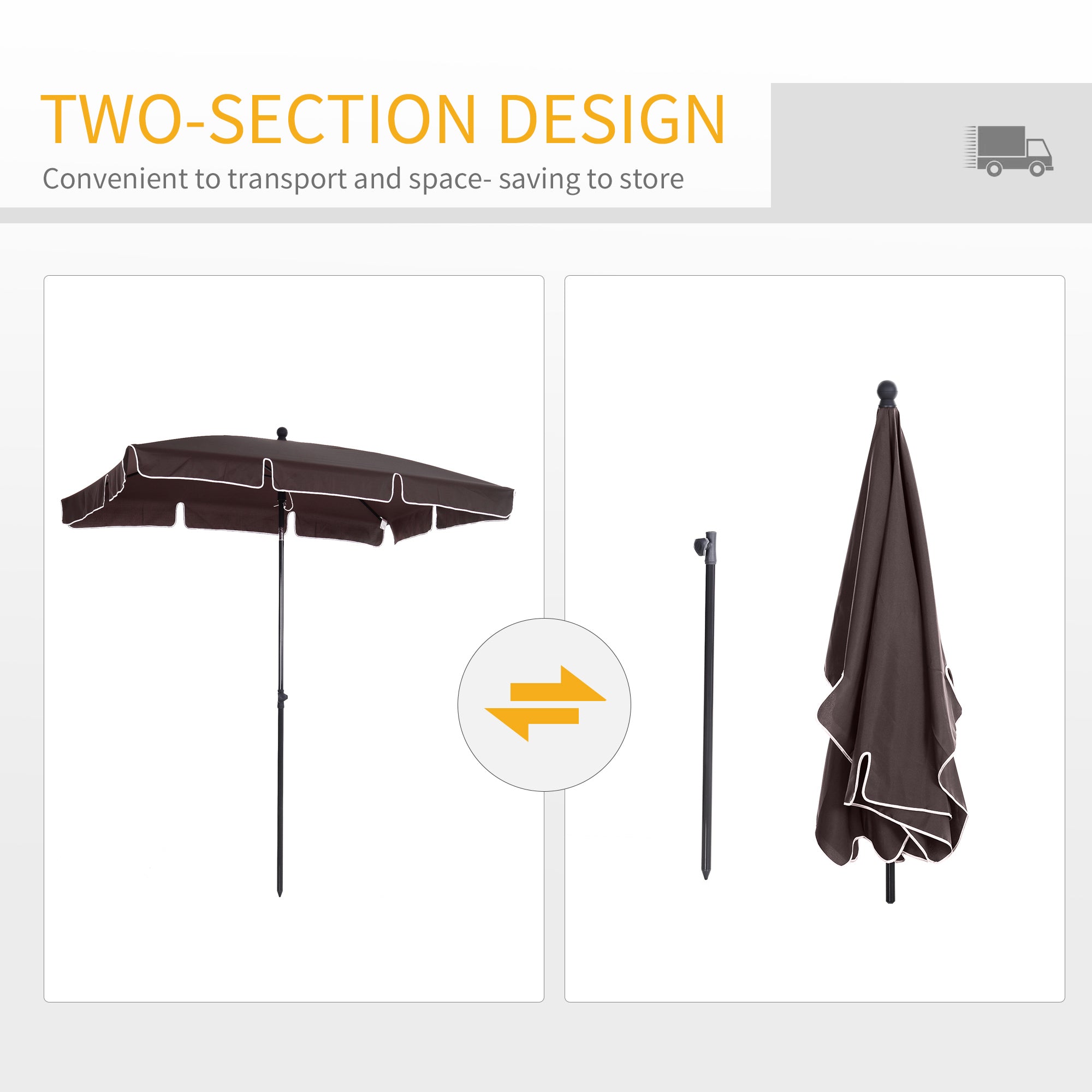 Outsunny 6.5x4ft Rectangle Patio Umbrella Aluminum Tilt Adjustable Garden Parasol Sun Shade Outdoor Canopy Coffee