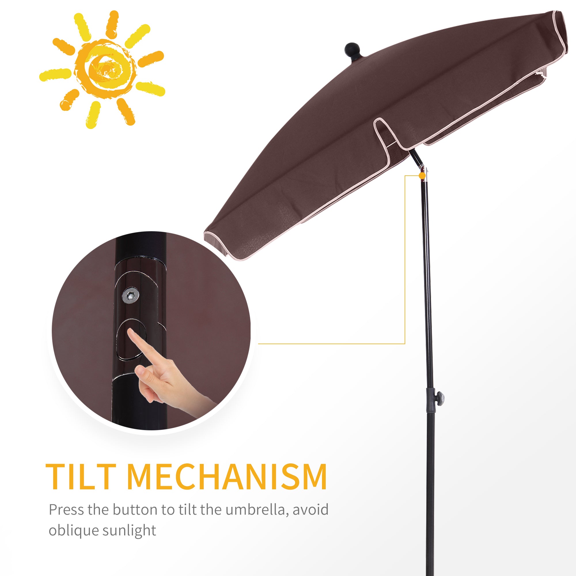 Outsunny 6.5x4ft Rectangle Patio Umbrella Aluminum Tilt Adjustable Garden Parasol Sun Shade Outdoor Canopy Coffee