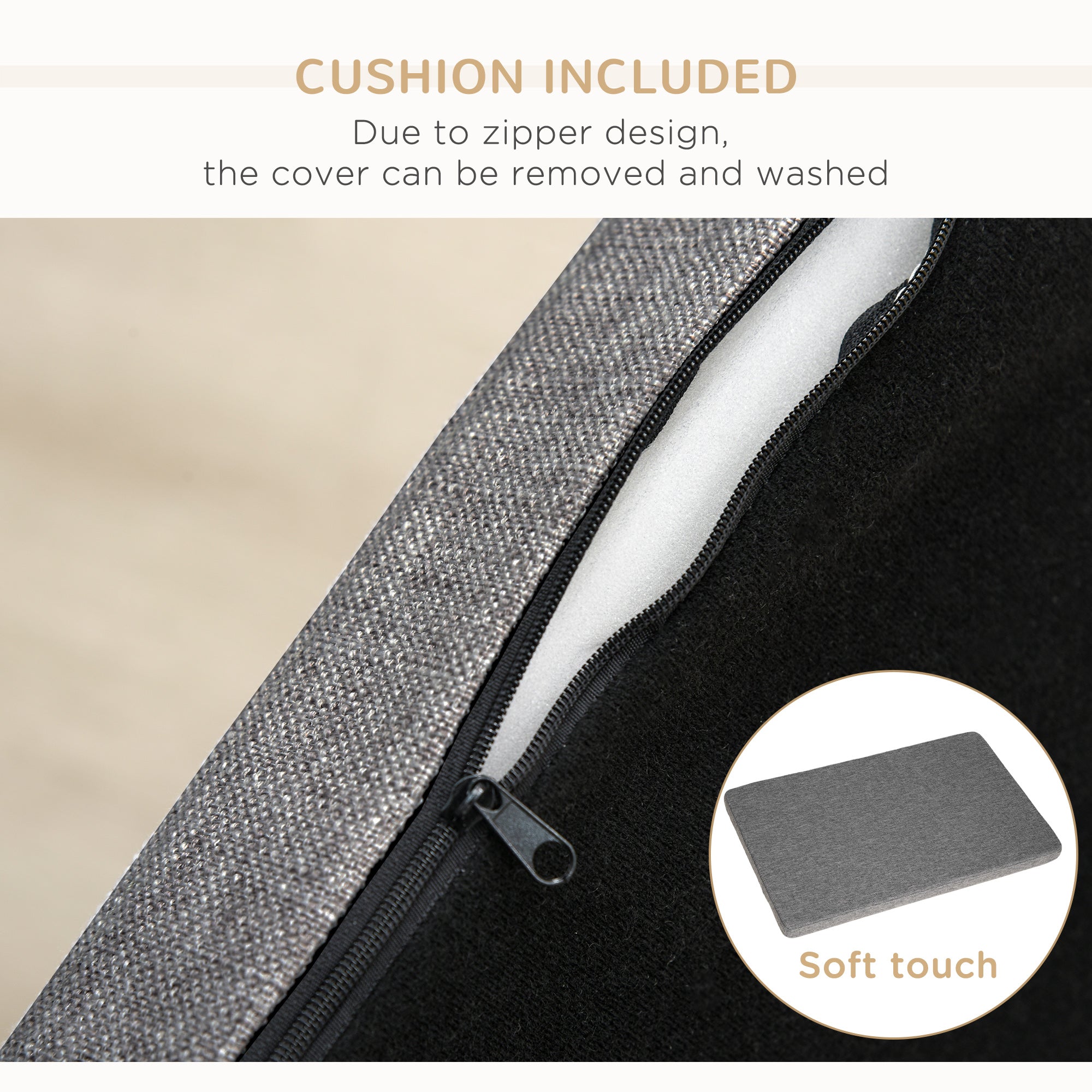 PawHut Modern Pet Sofa Cat or Medium Large Dog Bed W/ Removable Seat Cushion, Dark Grey