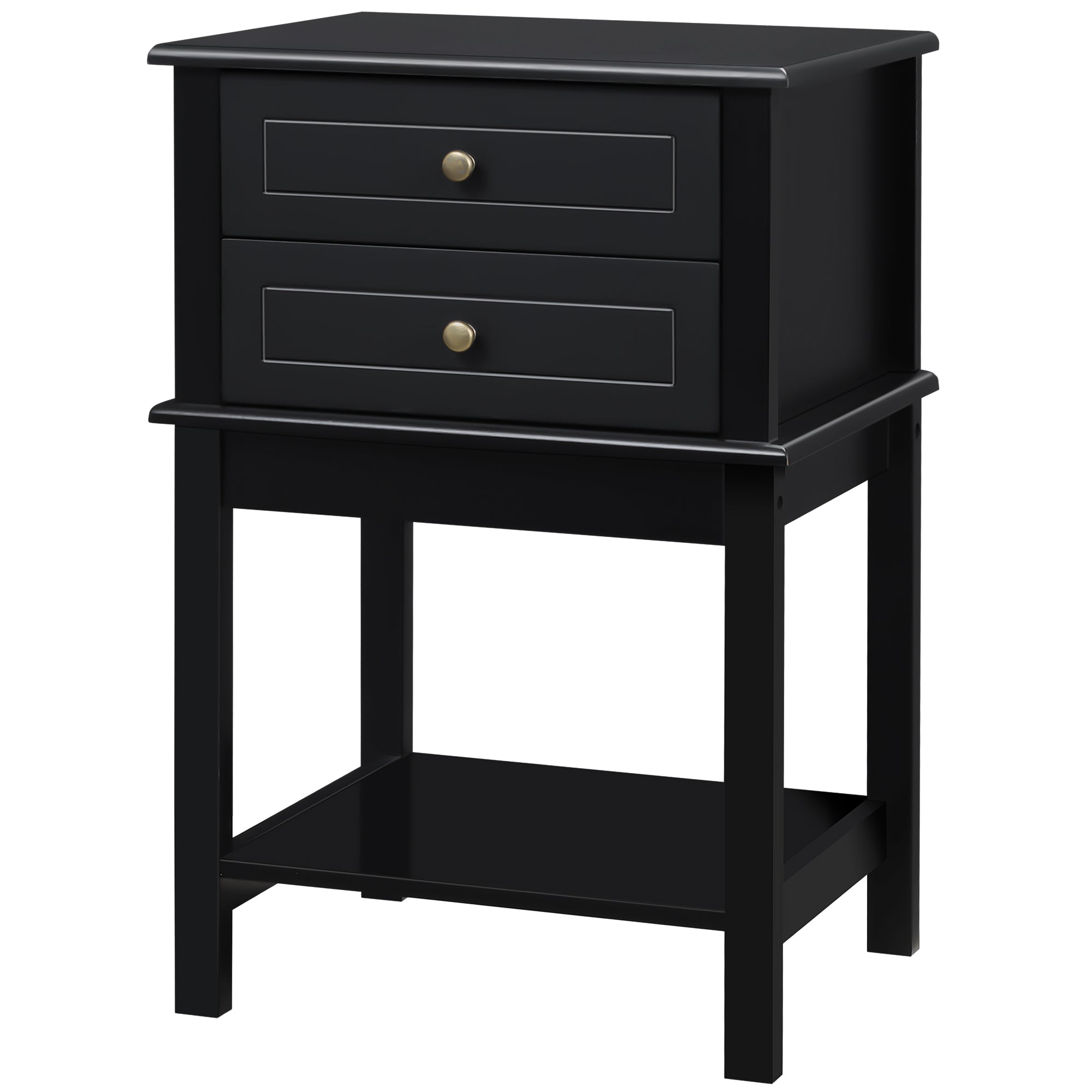 HOMCOM Modern Nightstand, Accent End Side Table with 2 Drawers and Storage Shelf, Bedside Table for Bedroom, Black
