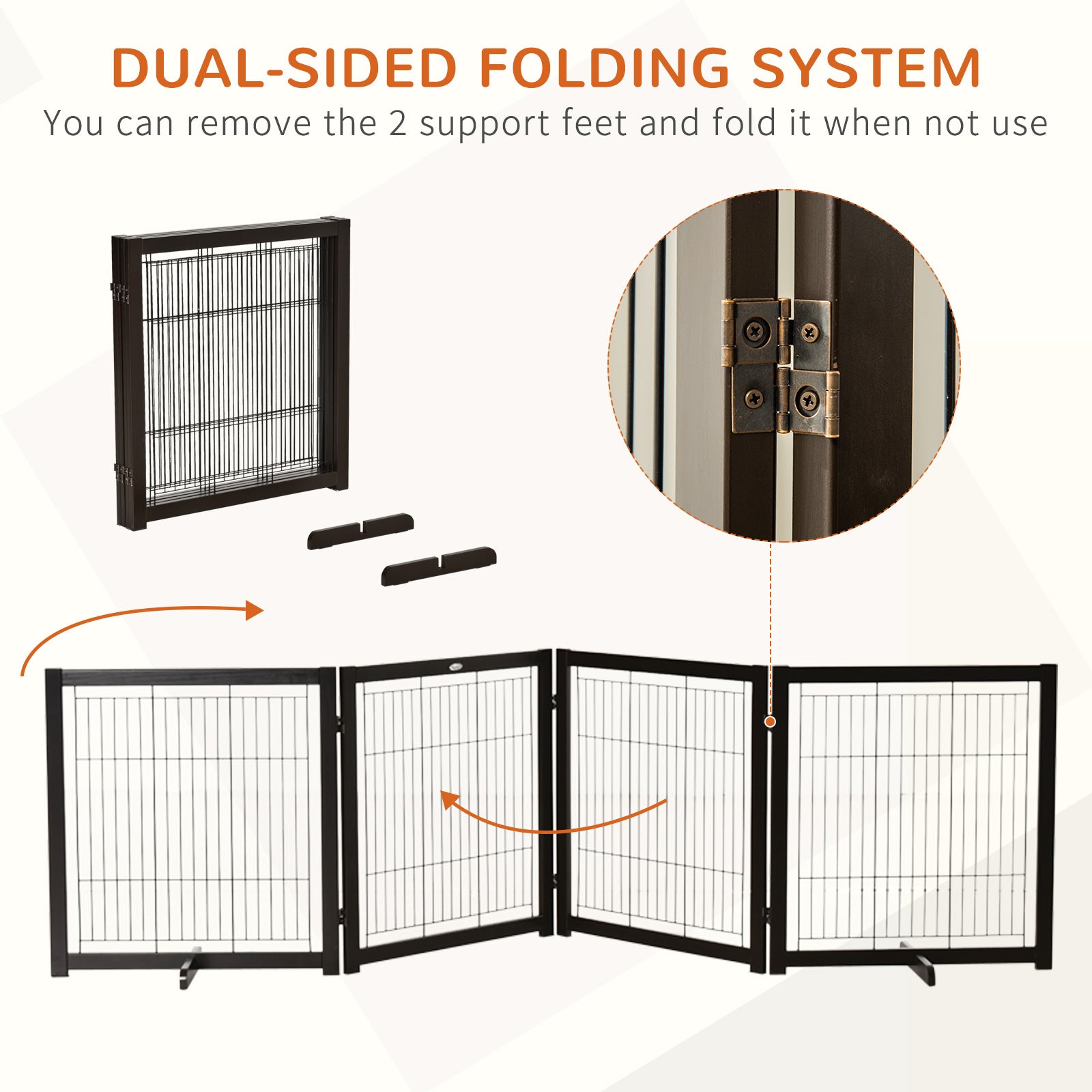 PawHut Wooden Dog Gate Foldable Pet Fence for Small & Medium Dogs 4 Panel with Support Feet Freestanding Safety Barrier for House Doorway Stairs Coffee