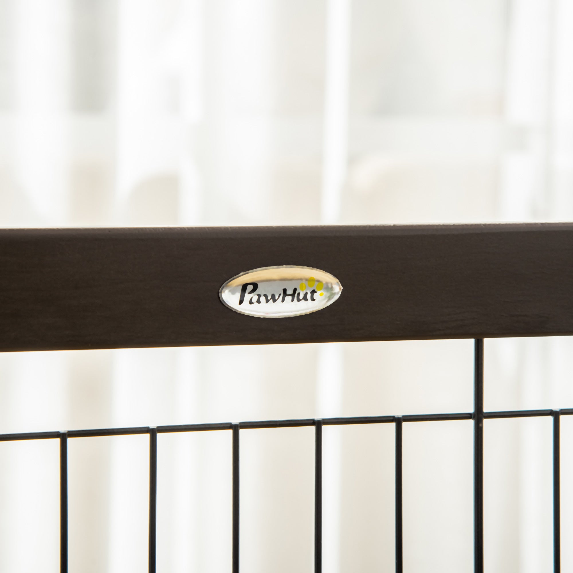 PawHut Wooden Dog Gate Foldable Pet Fence for Small & Medium Dogs 4 Panel with Support Feet Freestanding Safety Barrier for House Doorway Stairs Coffee