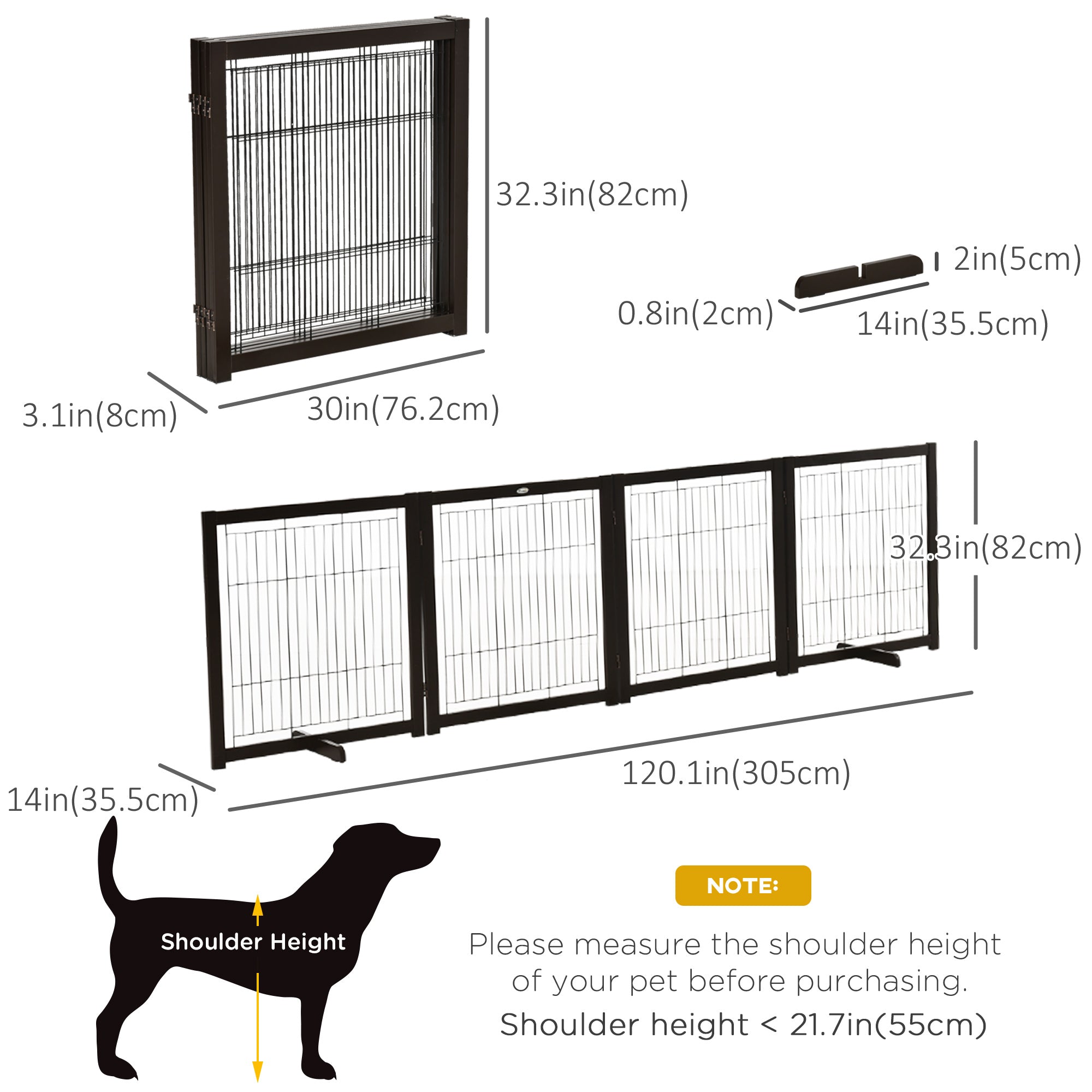 PawHut Wooden Dog Gate Foldable Pet Fence for Small & Medium Dogs 4 Panel with Support Feet Freestanding Safety Barrier for House Doorway Stairs Coffee