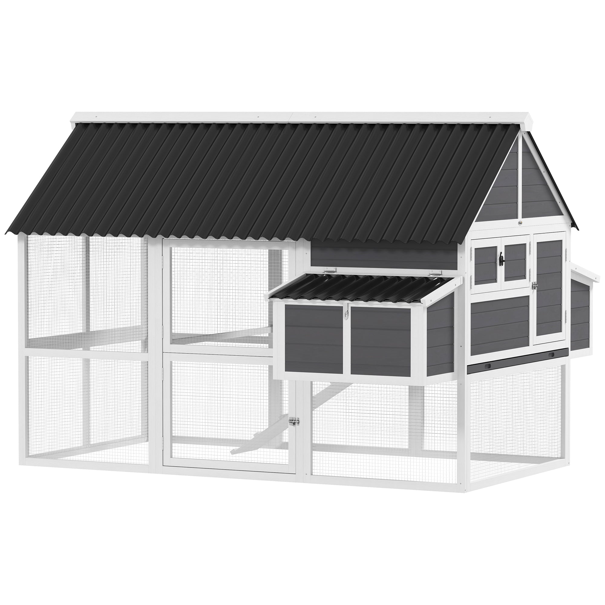 PawHut Chicken Coop with Run, Large Wooden Chicken House with 2 Nesting Boxes, 2 Roosting Bars, Ramp & Tray, Hen House Poultry Cage for 6-8 Chickens, 69" W x 84" x 59"