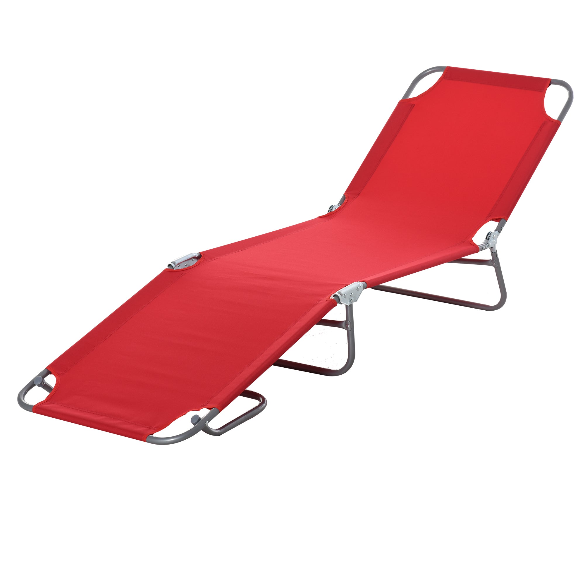 Outsunny Folding Outdoor Lounge Chair, Portable Reclining Beach Lounger with Breathable Mesh Fabric, Sun Lounge Bed Camping Cot for Patio, Garden, Poolside, Red