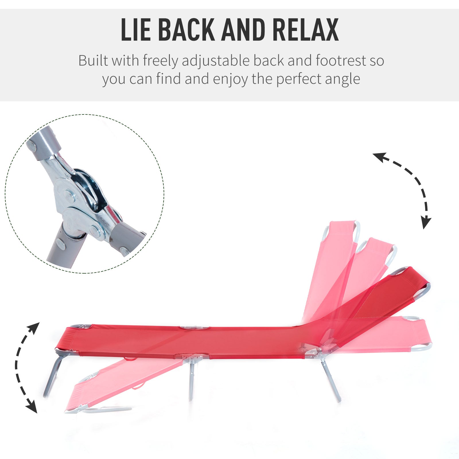 Outsunny Folding Outdoor Lounge Chair, Portable Reclining Beach Lounger with Breathable Mesh Fabric, Sun Lounge Bed Camping Cot for Patio, Garden, Poolside, Red