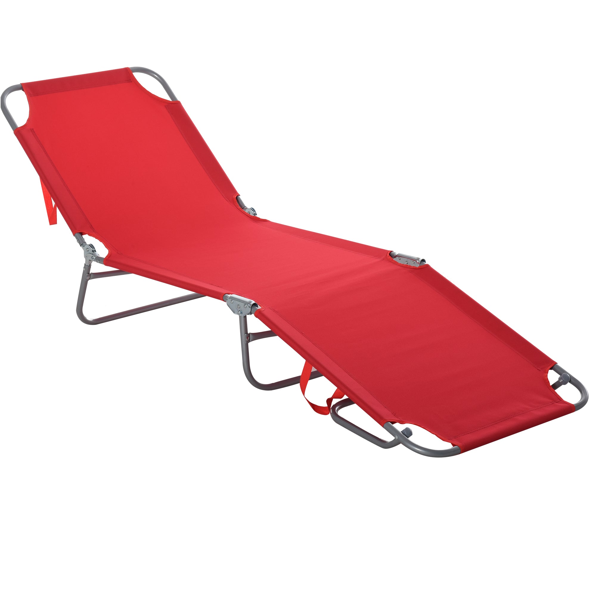 Outsunny Folding Outdoor Lounge Chair, Portable Reclining Beach Lounger with Breathable Mesh Fabric, Sun Lounge Bed Camping Cot for Patio, Garden, Poolside, Red