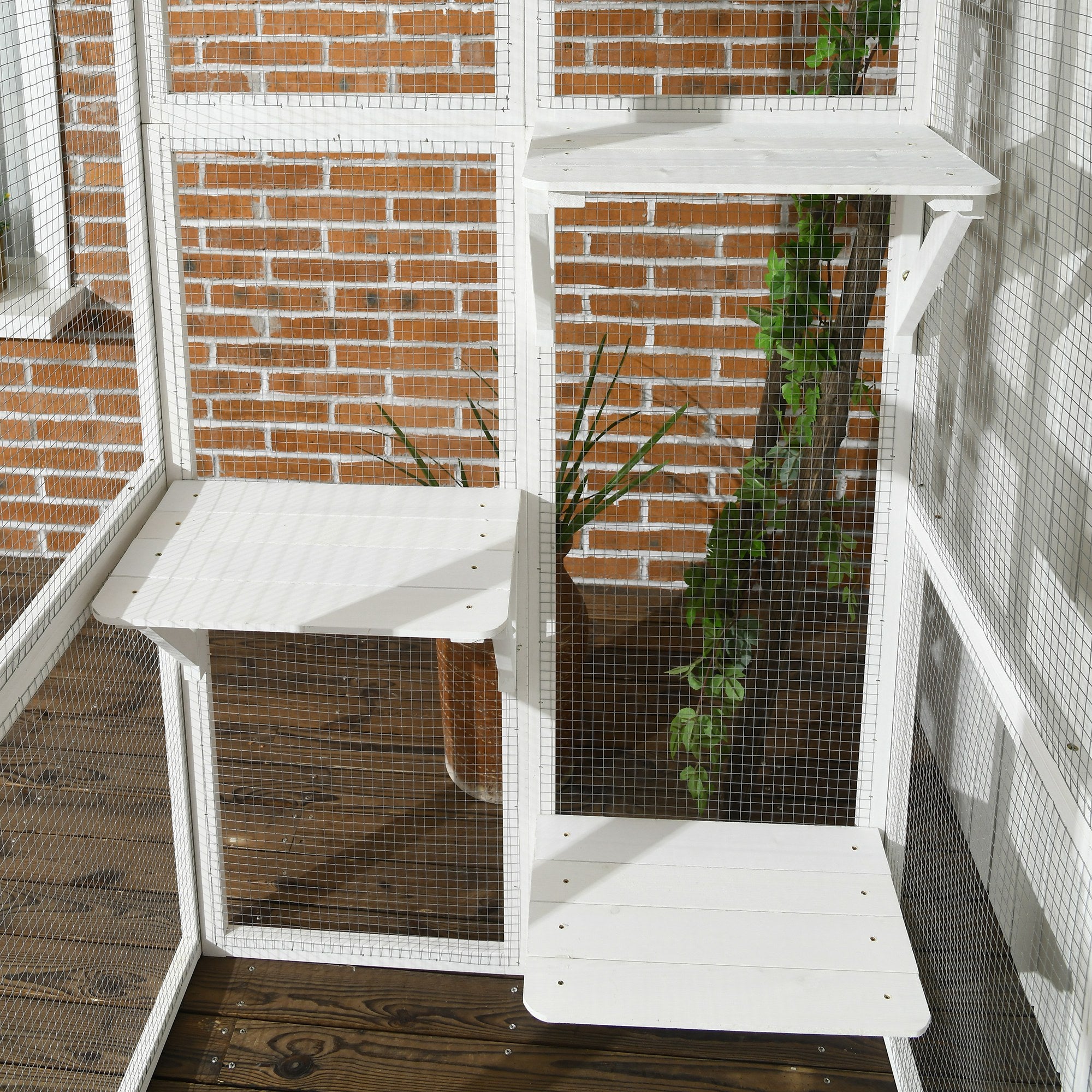 PawHut Large Outdoor Catio Enclosure, Weatherproof Cat House with Asphalt Roof,  Wooden Cat Patio Cage with 6 Balanced Platforms, 71