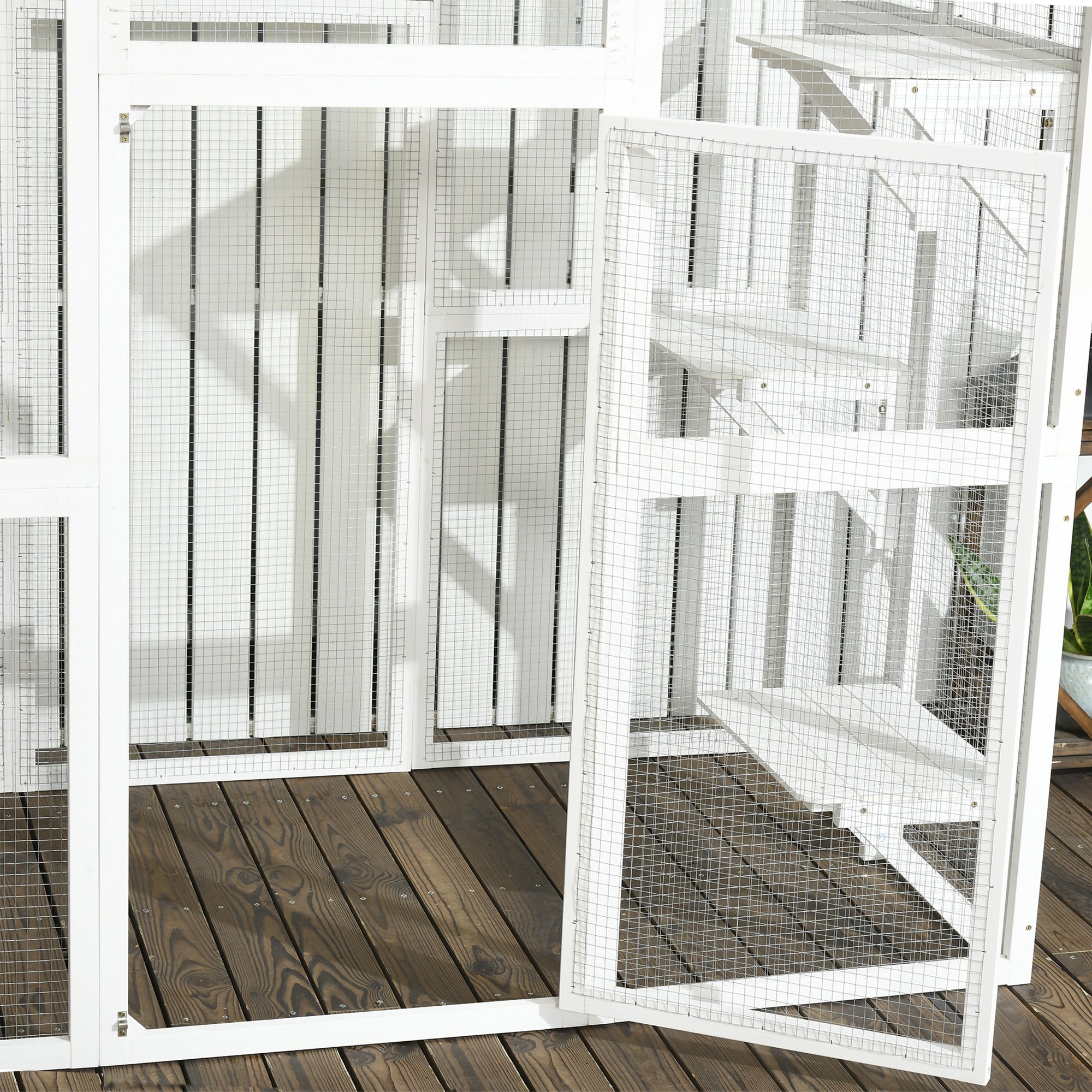 PawHut Large Outdoor Catio Enclosure, Weatherproof Cat House with Asphalt Roof,  Wooden Cat Patio Cage with 6 Balanced Platforms, 71