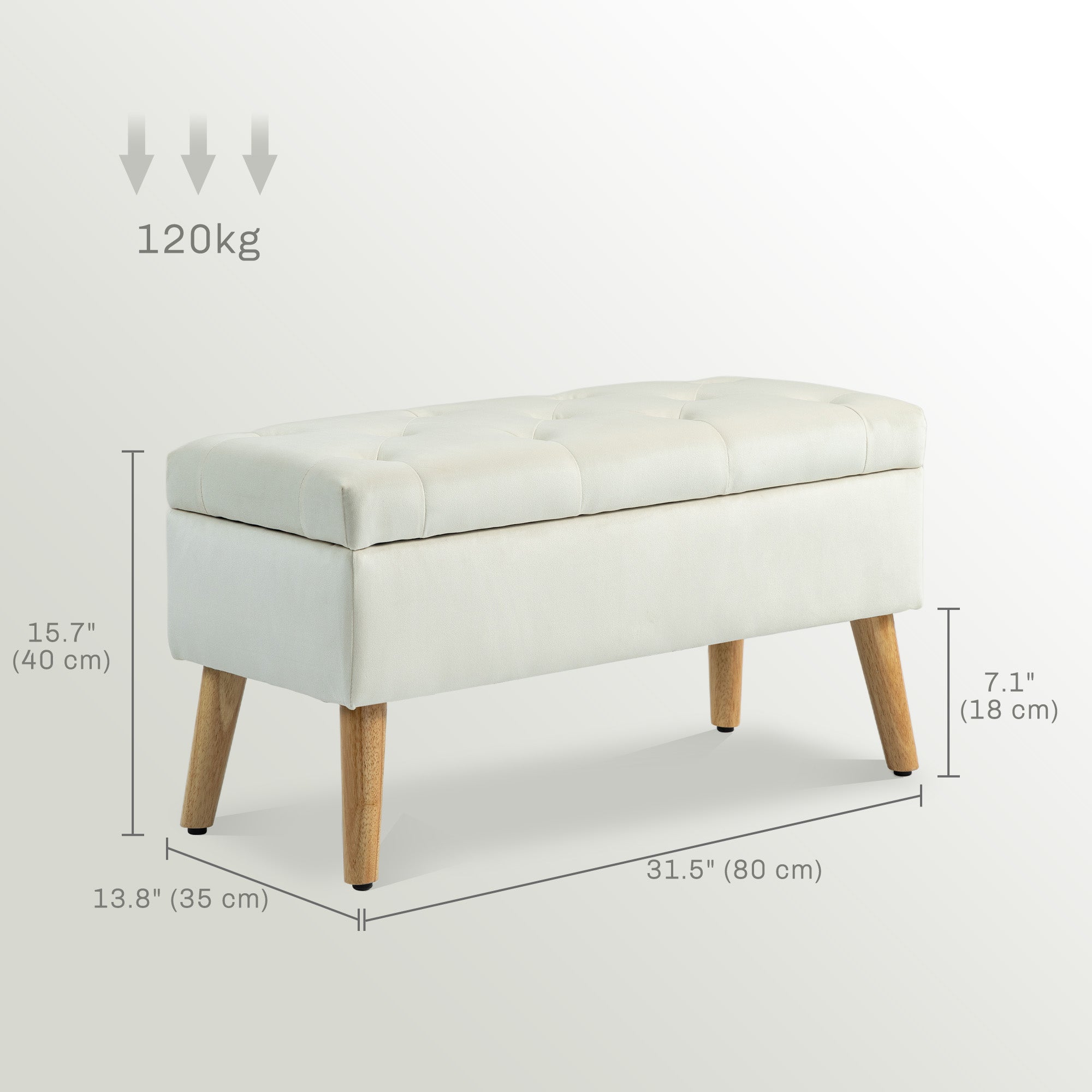 HOMCOM Storage Ottoman with Lid, Velvet Upholstered Storage Bench, Foot Stool with Wood Legs for Living Room, Bedroom, Entryway, 31.5