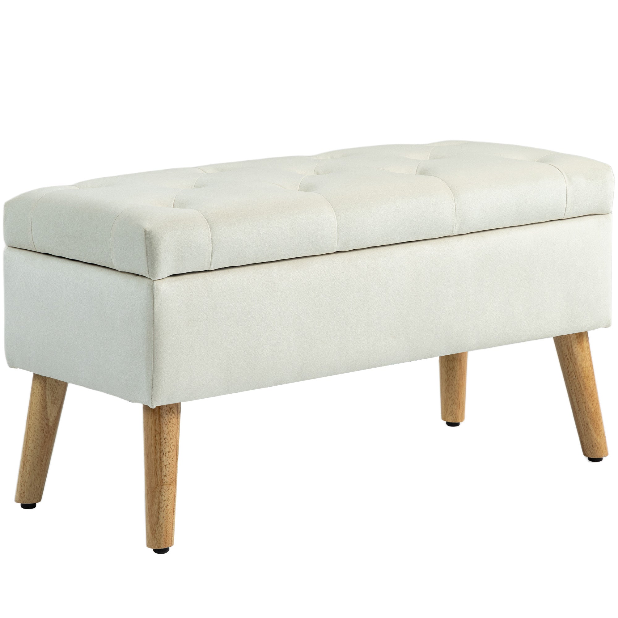 HOMCOM Storage Ottoman with Lid, Velvet Upholstered Storage Bench, Foot Stool with Wood Legs for Living Room, Bedroom, Entryway, 31.5