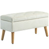 HOMCOM Storage Ottoman with Lid, Velvet Upholstered Storage Bench, Foot Stool with Wood Legs for Living Room, Bedroom, Entryway, 31.5" x 13.8" x 15.7", Cream White
