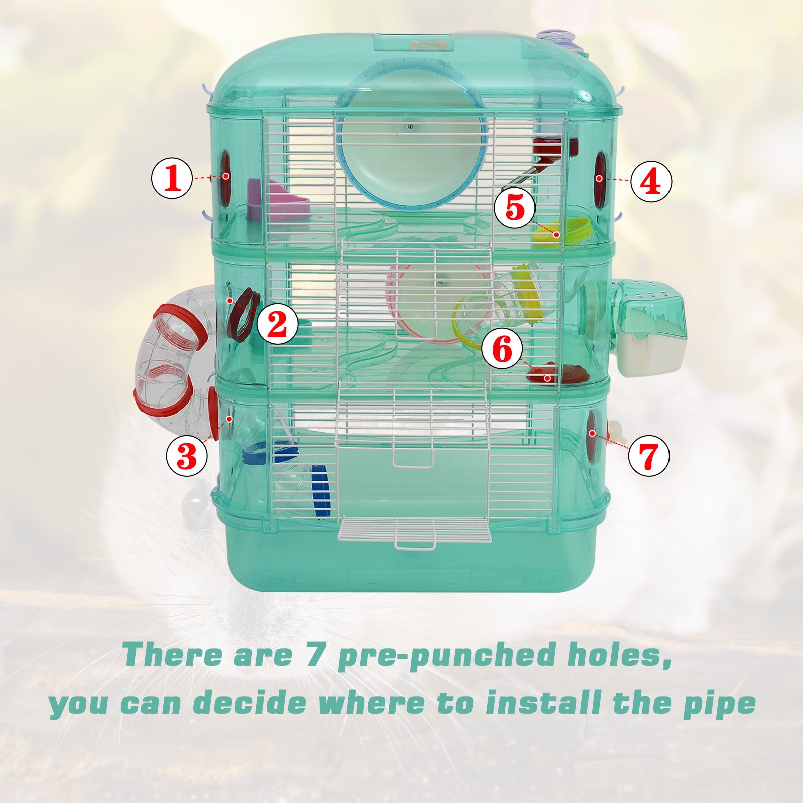 PawHut 3 Storey Hamster Cage Small Pet Animal Cage w/ Exercise Wheel Food Water Bowl Multi Activity Exercise Centre Green