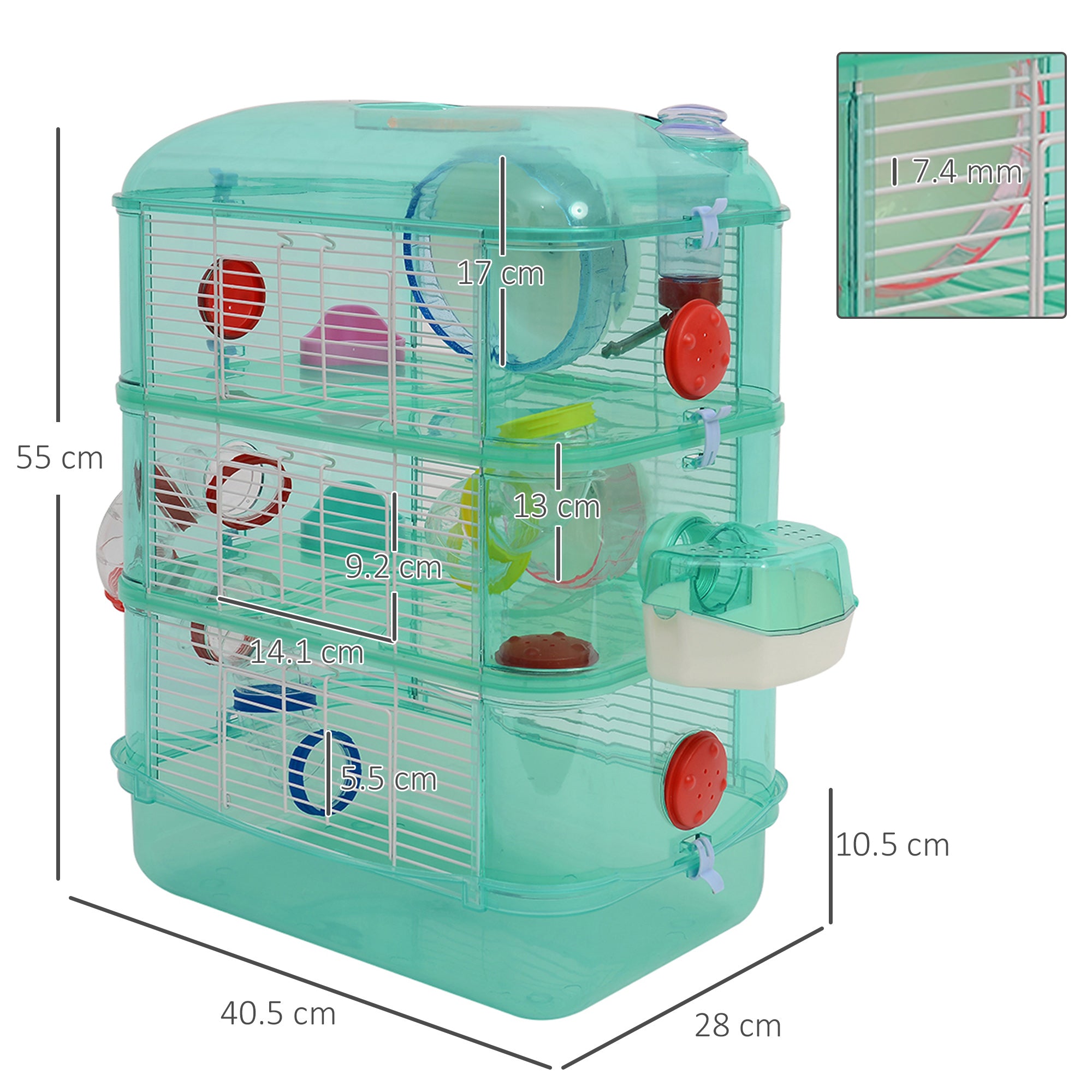 PawHut 3 Storey Hamster Cage Small Pet Animal Cage w/ Exercise Wheel Food Water Bowl Multi Activity Exercise Centre Green