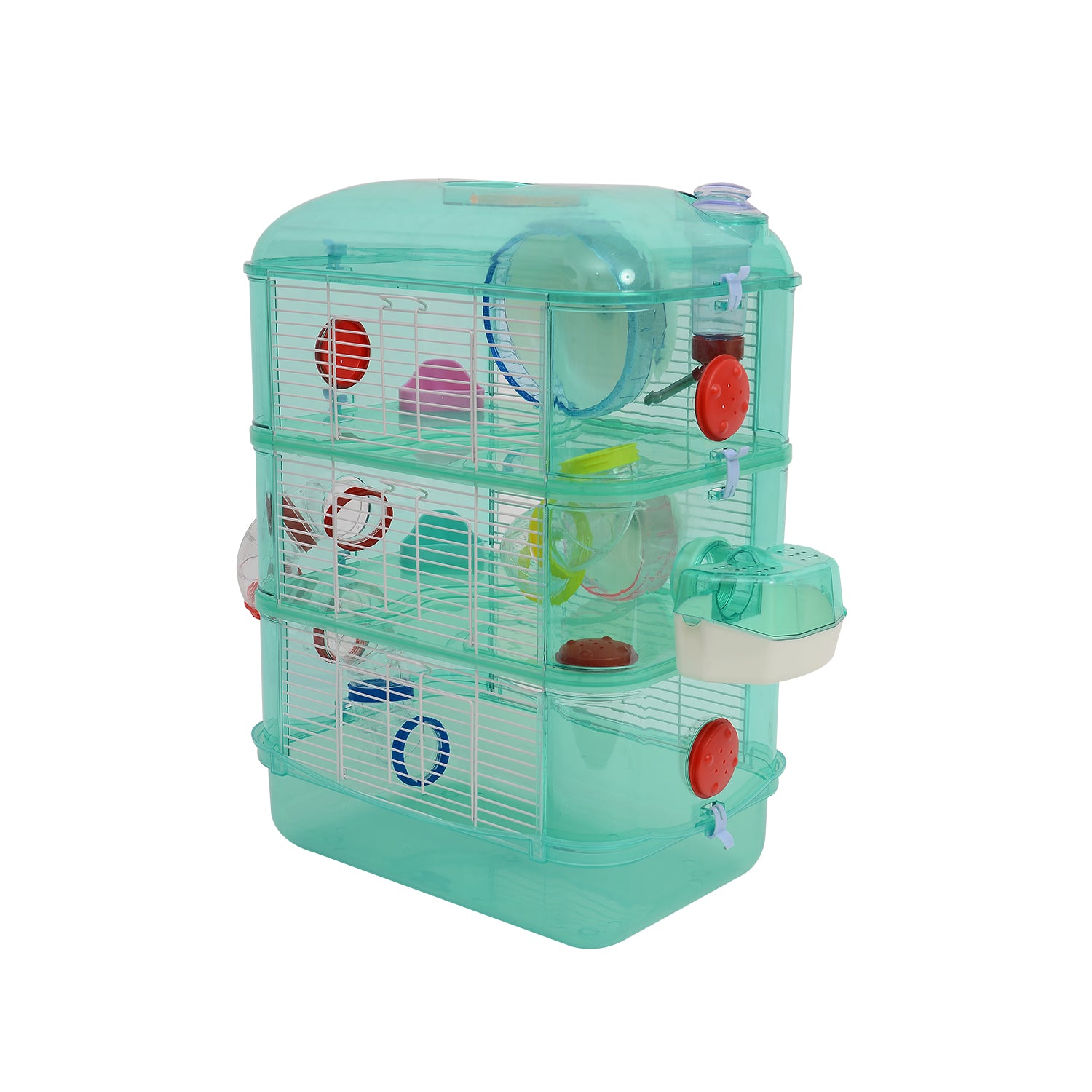 PawHut 3 Storey Hamster Cage Small Pet Animal Cage w/ Exercise Wheel Food Water Bowl Multi Activity Exercise Centre Green