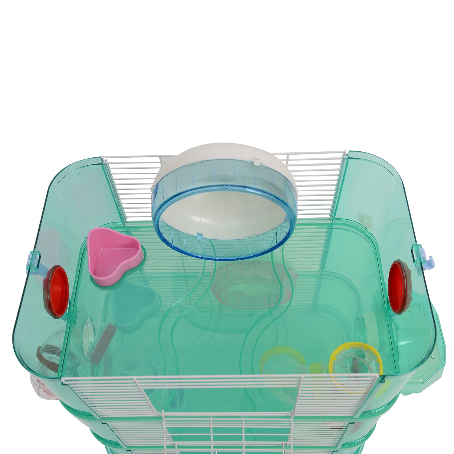 PawHut 3 Storey Hamster Cage Small Pet Animal Cage w/ Exercise Wheel Food Water Bowl Multi Activity Exercise Centre Green