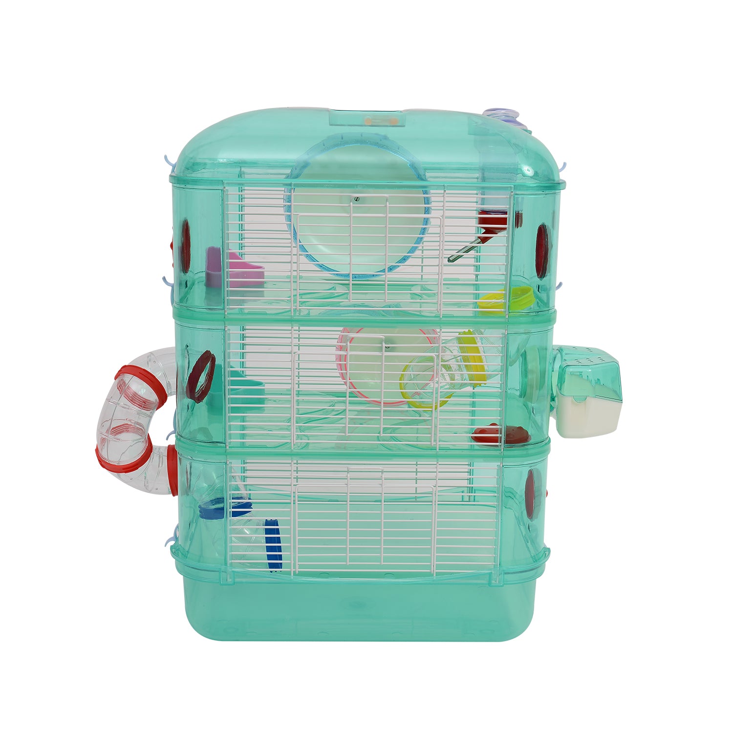 PawHut 3 Storey Hamster Cage Small Pet Animal Cage w/ Exercise Wheel Food Water Bowl Multi Activity Exercise Centre Green