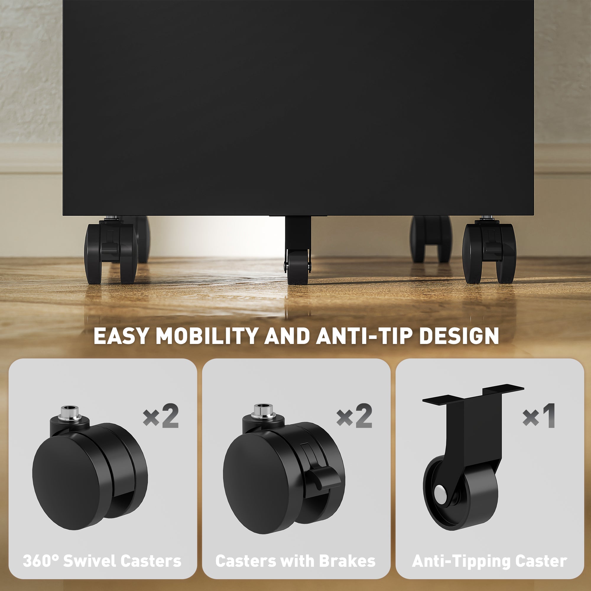 Vinsetto 3 Drawer Vertical File Cabinet with Lock, Steel Filing Cabinet with Wheels and Hanging Bar for A4 Legal and Letter Size Files, Printer Stand with Pre-Assembled Body, Black