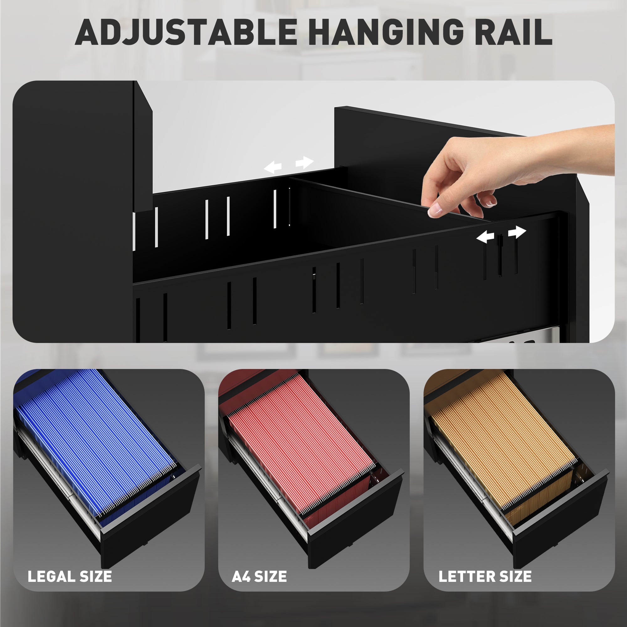 Vinsetto 3 Drawer Vertical File Cabinet with Lock, Steel Filing Cabinet with Wheels and Hanging Bar for A4 Legal and Letter Size Files, Printer Stand with Pre-Assembled Body, Black