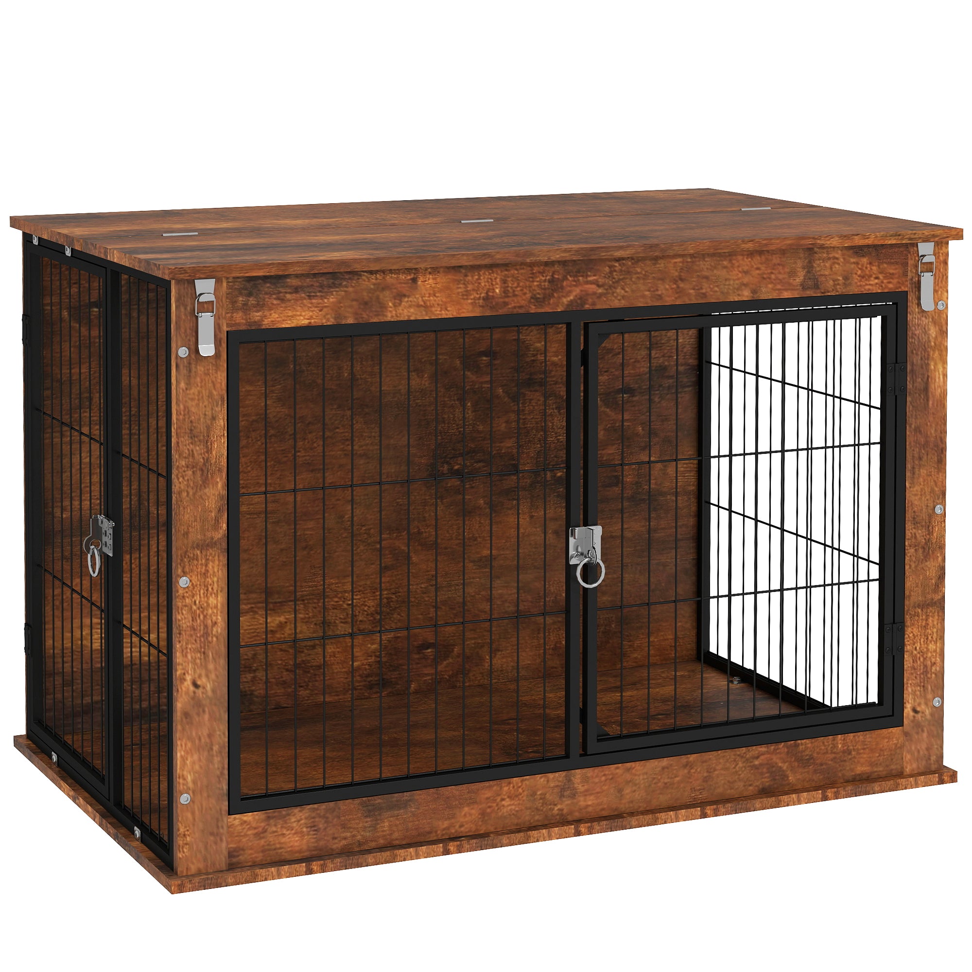 PawHut Dog Crate Furniture, 39" Dog Kennel Furniture with Flip-up Top Opening, 2 Doors, Indoor Dog Cage End Table for Large Dogs, Rustic Brown