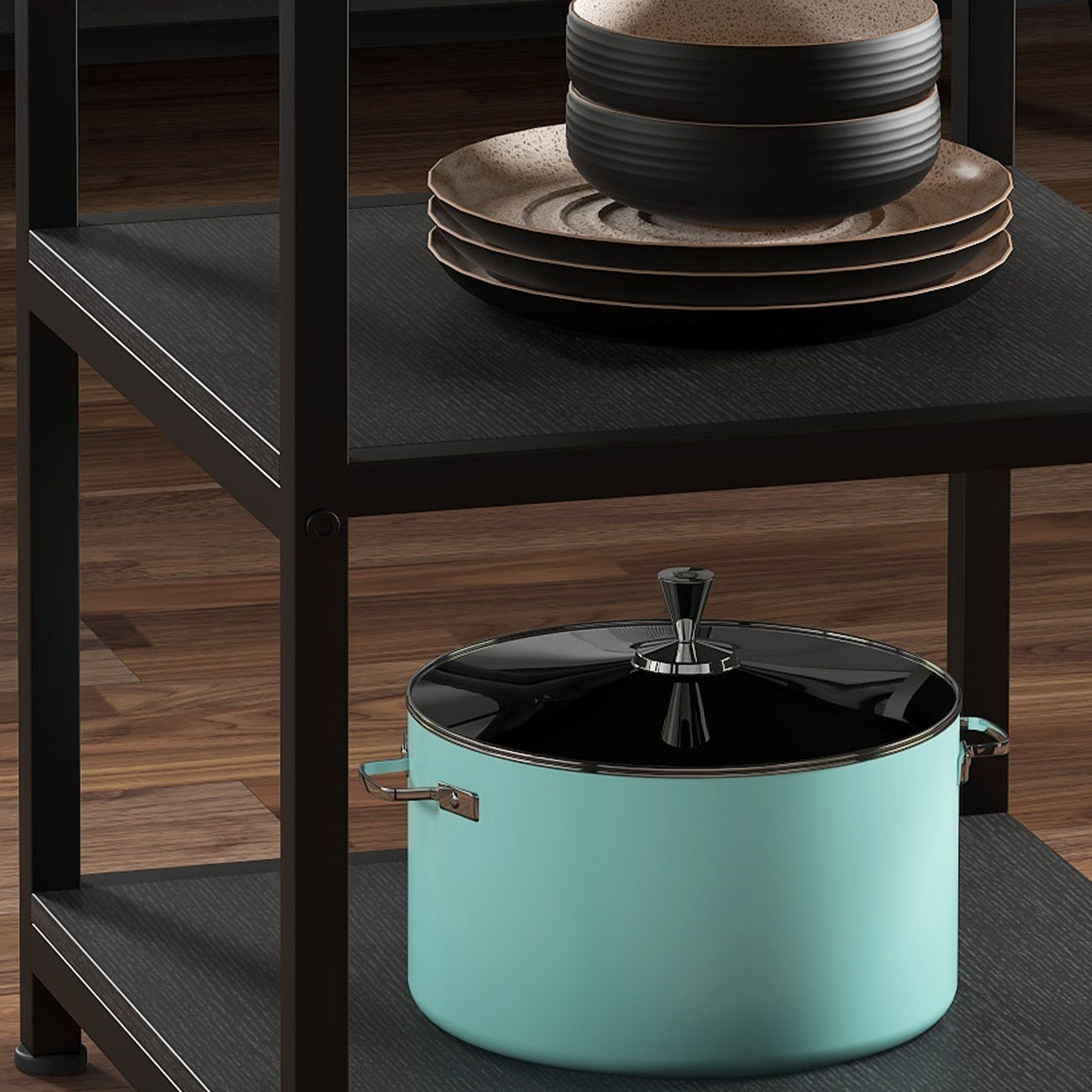 HOMCOM Round Dining Table for 4-6 People, 39.4 Inch Industrial Kitchen Table with Storage Shelves for Dining Room, Rustic Brown