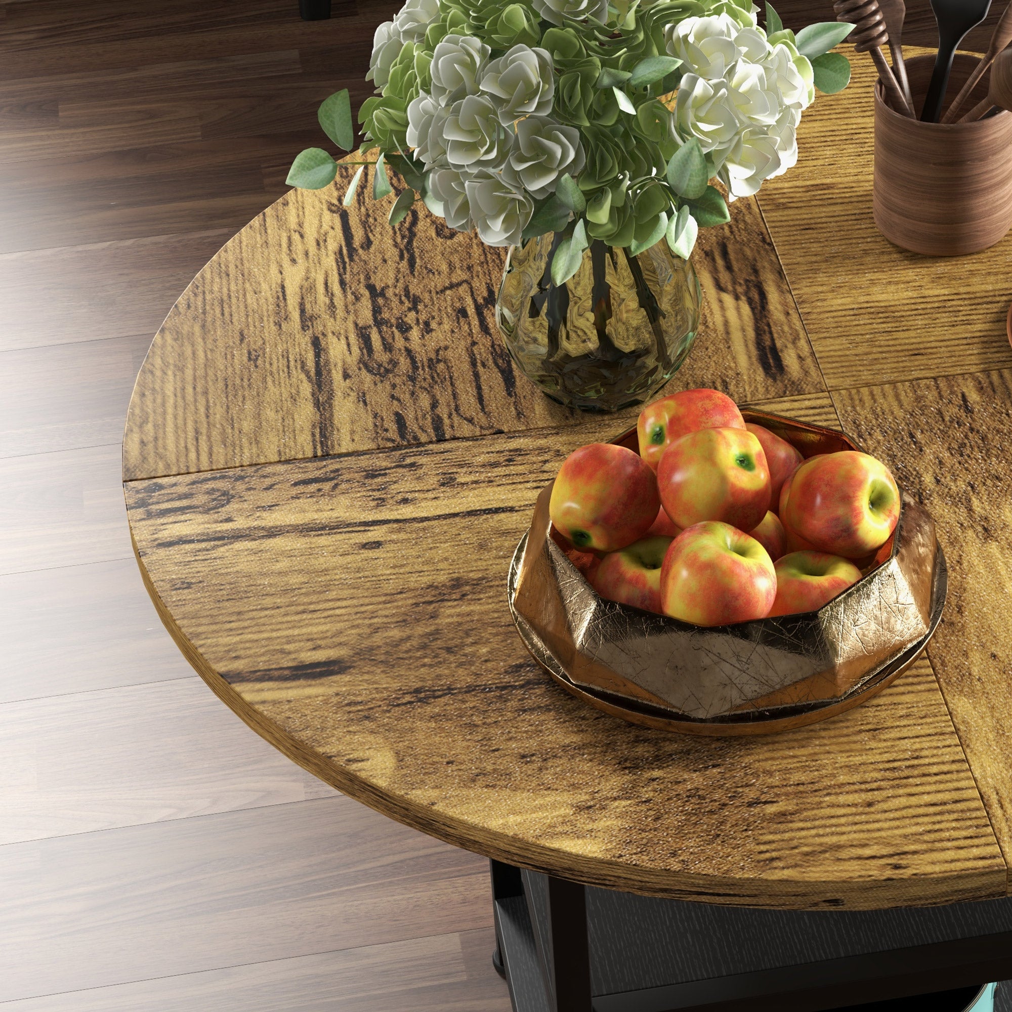 HOMCOM Round Dining Table for 4-6 People, 39.4 Inch Industrial Kitchen Table with Storage Shelves for Dining Room, Rustic Brown