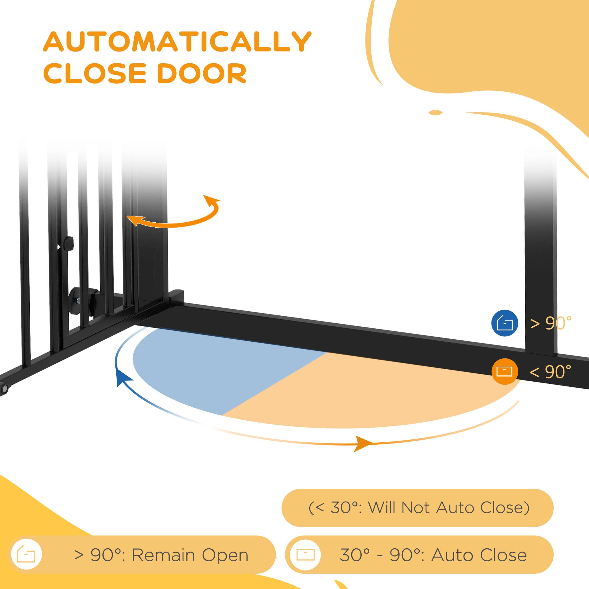 PawHut 30"H Tall Dog Gate, Pet Gate with Cat Door, Auto-Close Pressure-Mounted Steel Safety Gate Barrier, Double Locking for Doorways Hallways Stairs, Fits 29"-31.5"W, Black