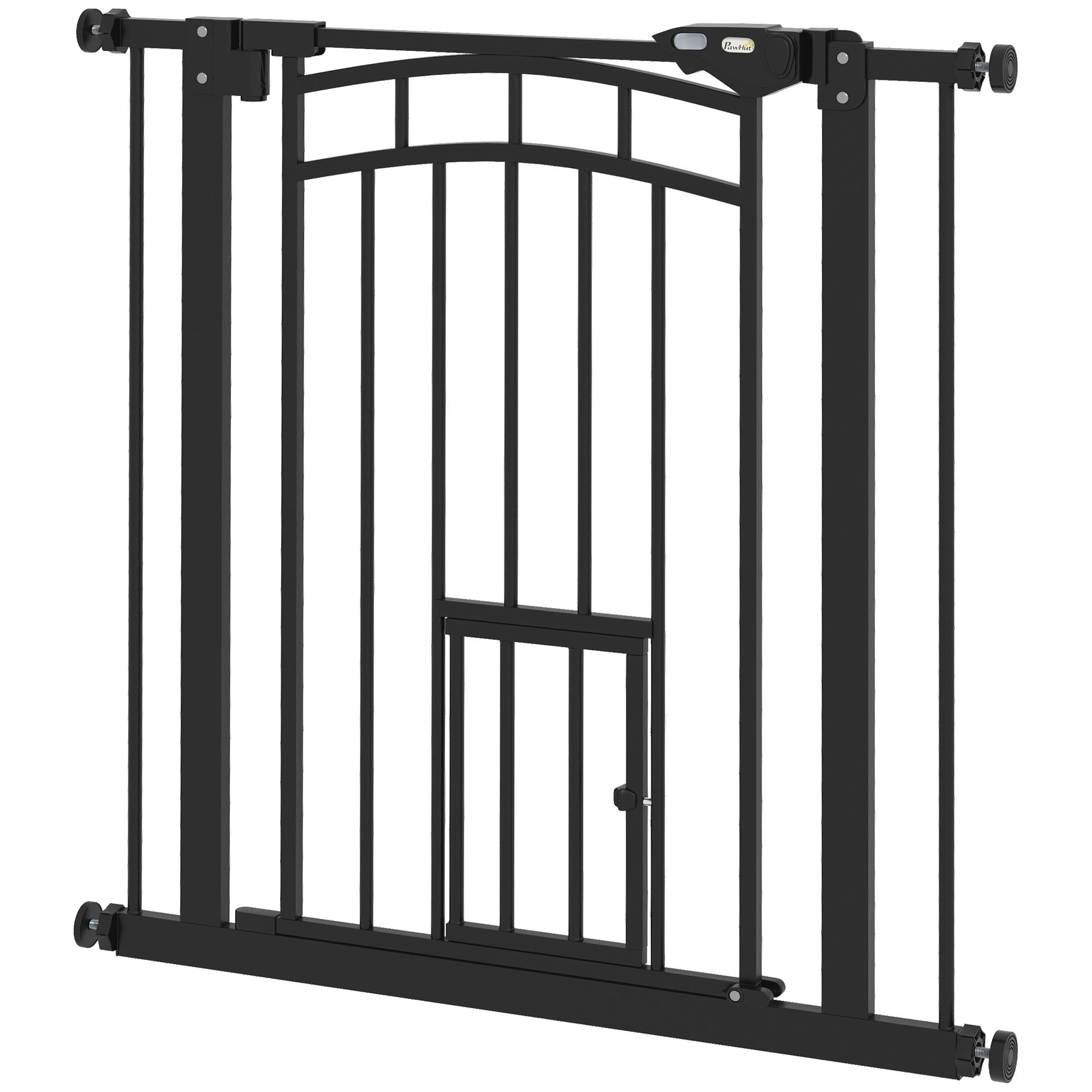 PawHut 30"H Tall Dog Gate, Pet Gate with Cat Door, Auto-Close Pressure-Mounted Steel Safety Gate Barrier, Double Locking for Doorways Hallways Stairs, Fits 29"-31.5"W, Black