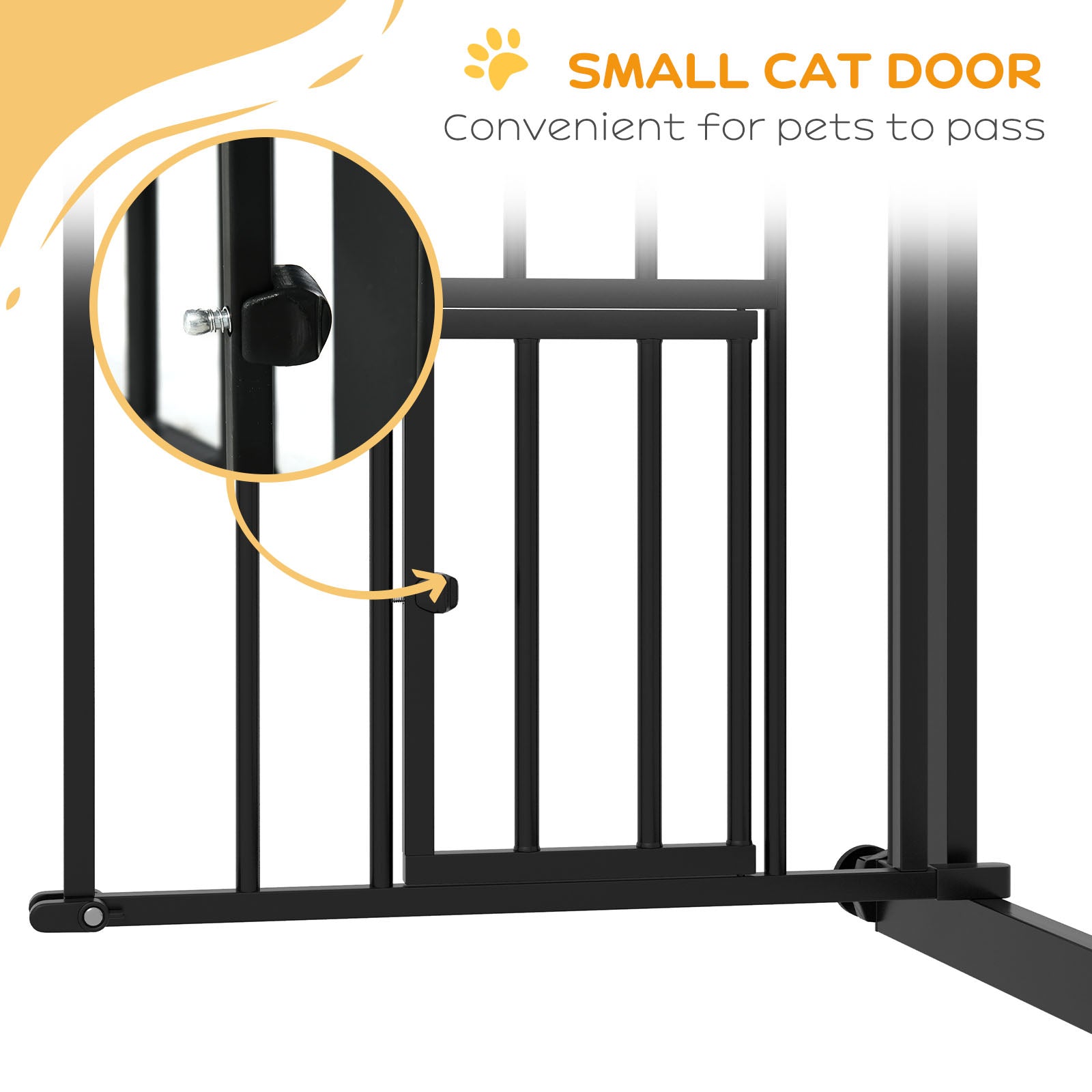 PawHut 30"H Tall Dog Gate, Pet Gate with Cat Door, Auto-Close Pressure-Mounted Steel Safety Gate Barrier, Double Locking for Doorways Hallways Stairs, Fits 29"-31.5"W, Black