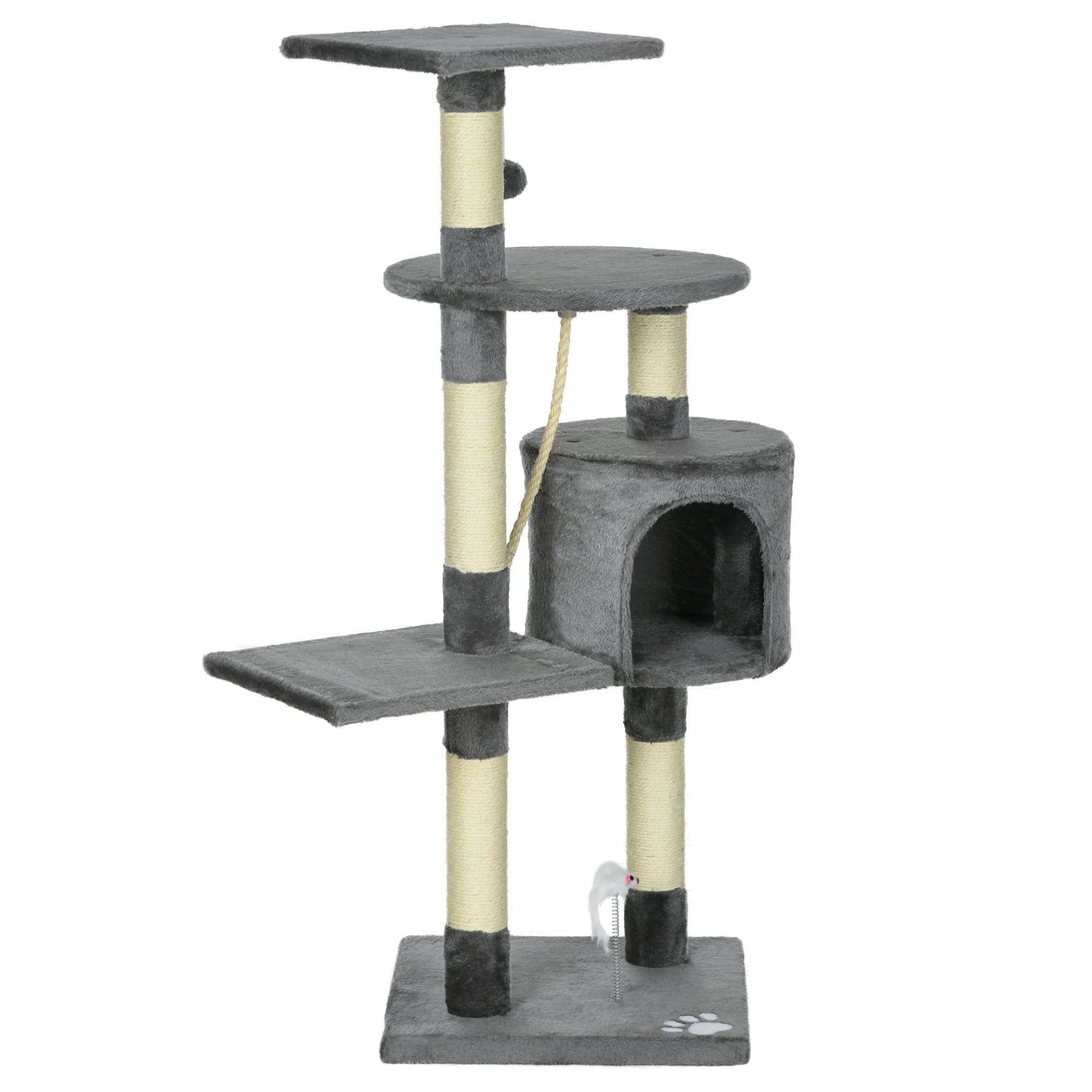 PawHut 46Inch Scratching Cat Tree, Multi Level Cat Tower for Large Cats Adult with Toys and Condo, Grey