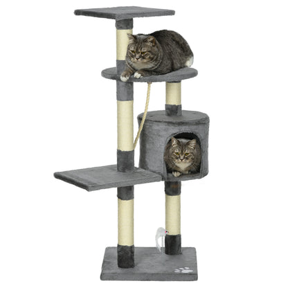 PawHut 46Inch Scratching Cat Tree, Multi Level Cat Tower for Large Cats Adult with Toys and Condo, Grey