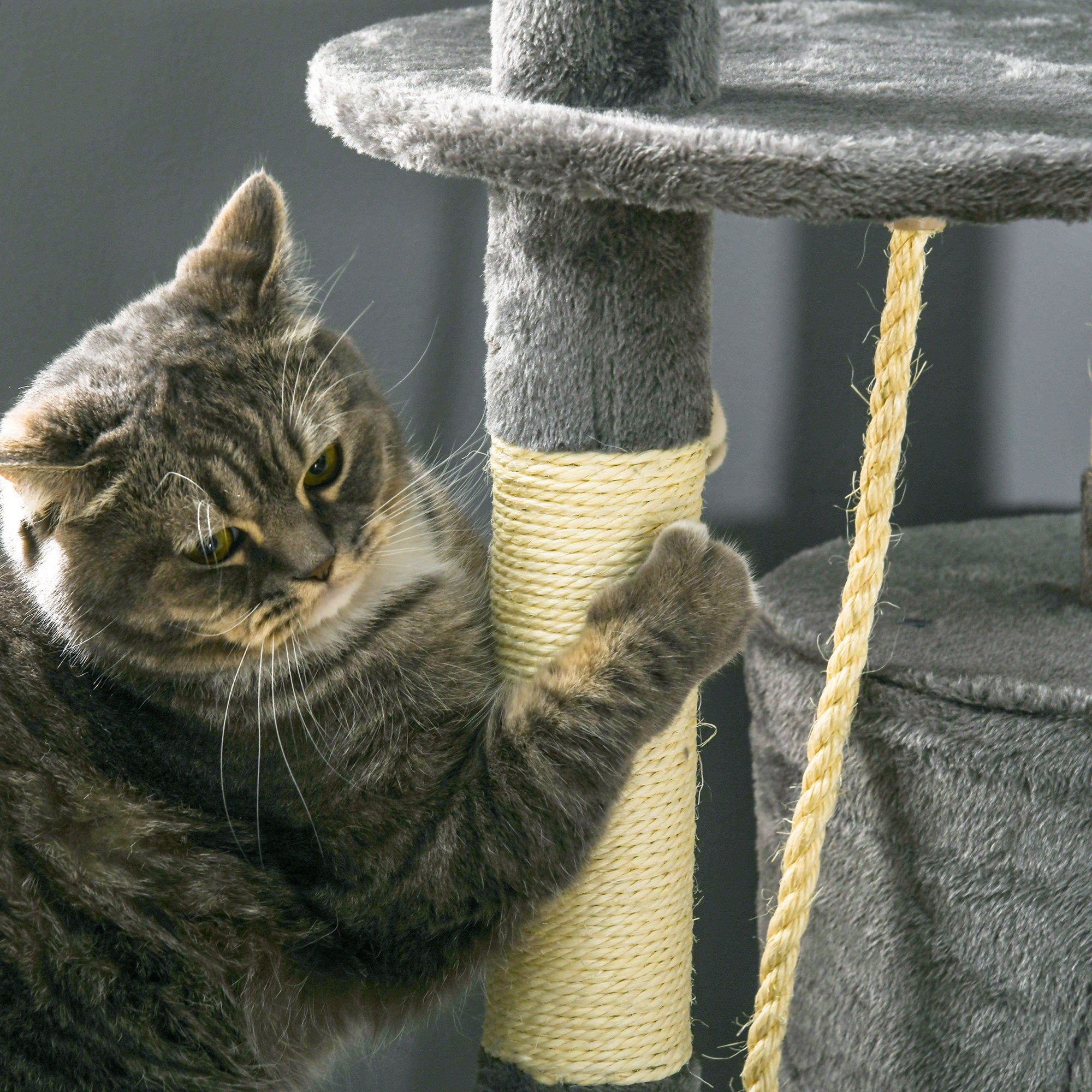PawHut 46Inch Scratching Cat Tree, Multi Level Cat Tower for Large Cats Adult with Toys and Condo, Grey