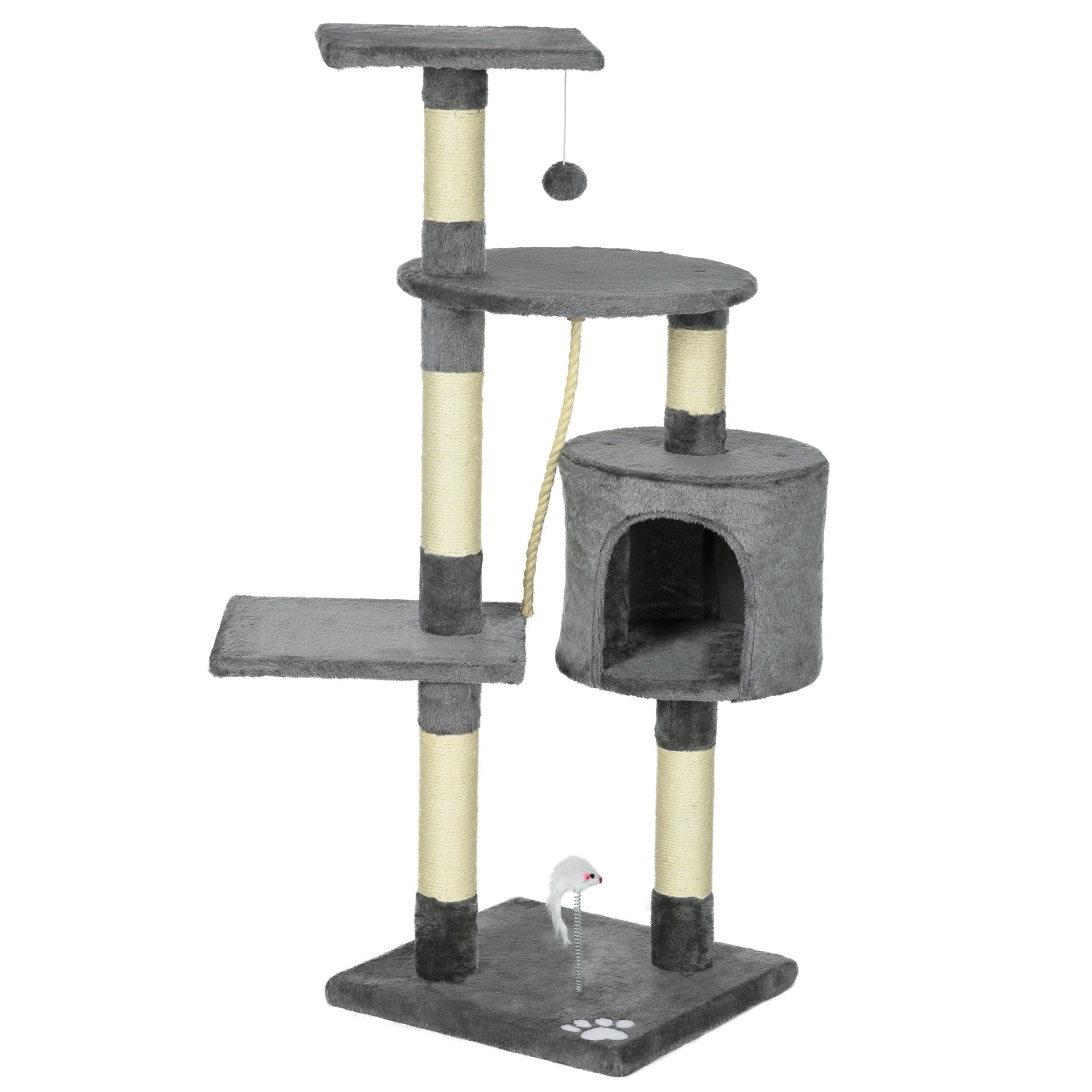 PawHut 46Inch Scratching Cat Tree, Multi Level Cat Tower for Large Cats Adult with Toys and Condo, Grey