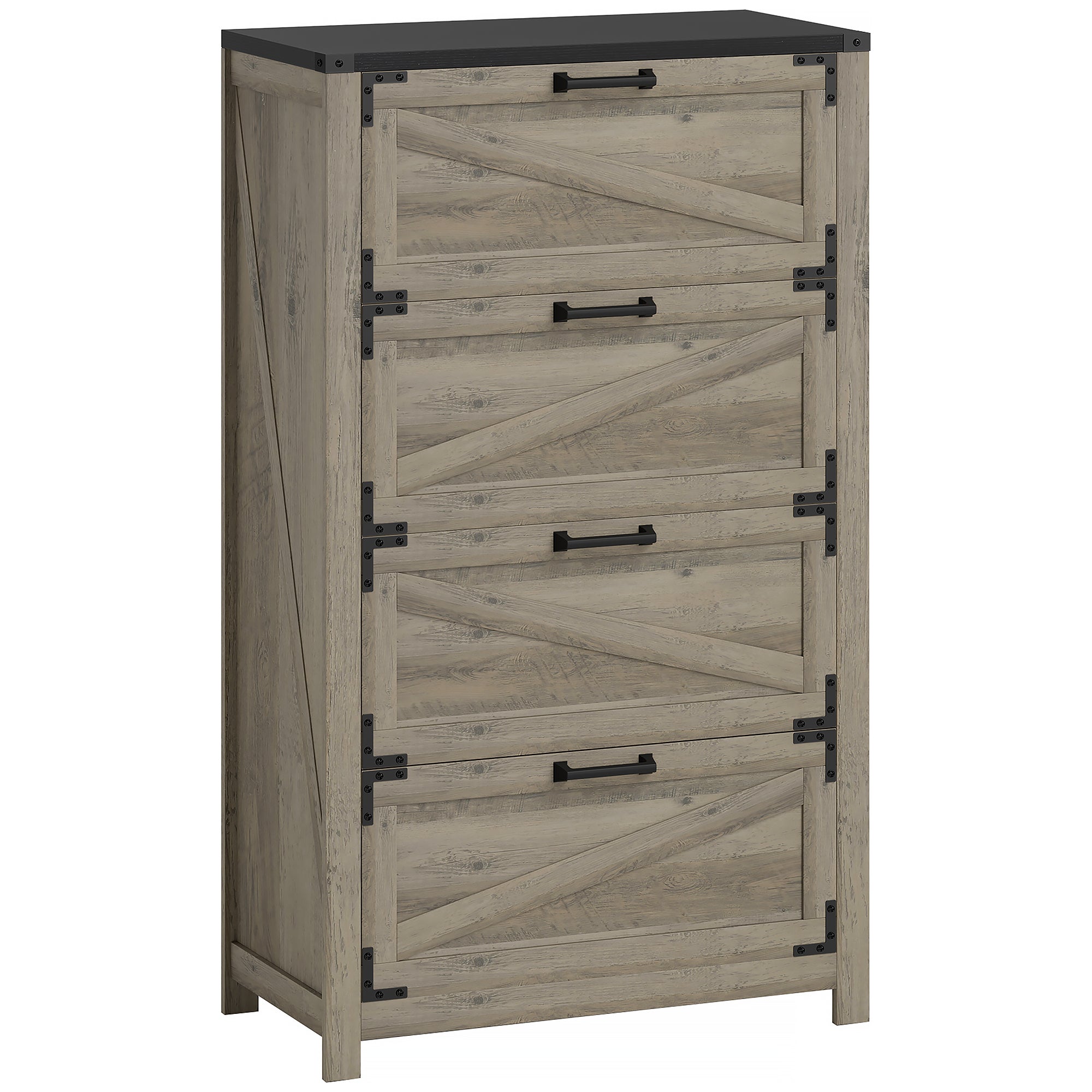 HOMCOM 4 Drawer File Cabinet, Farmhouse Lateral Filing Cabinet with Adjustable Hanging Bars for Letter, A4 and Legal Size, Printer Stand for Home Office, Grey Wash