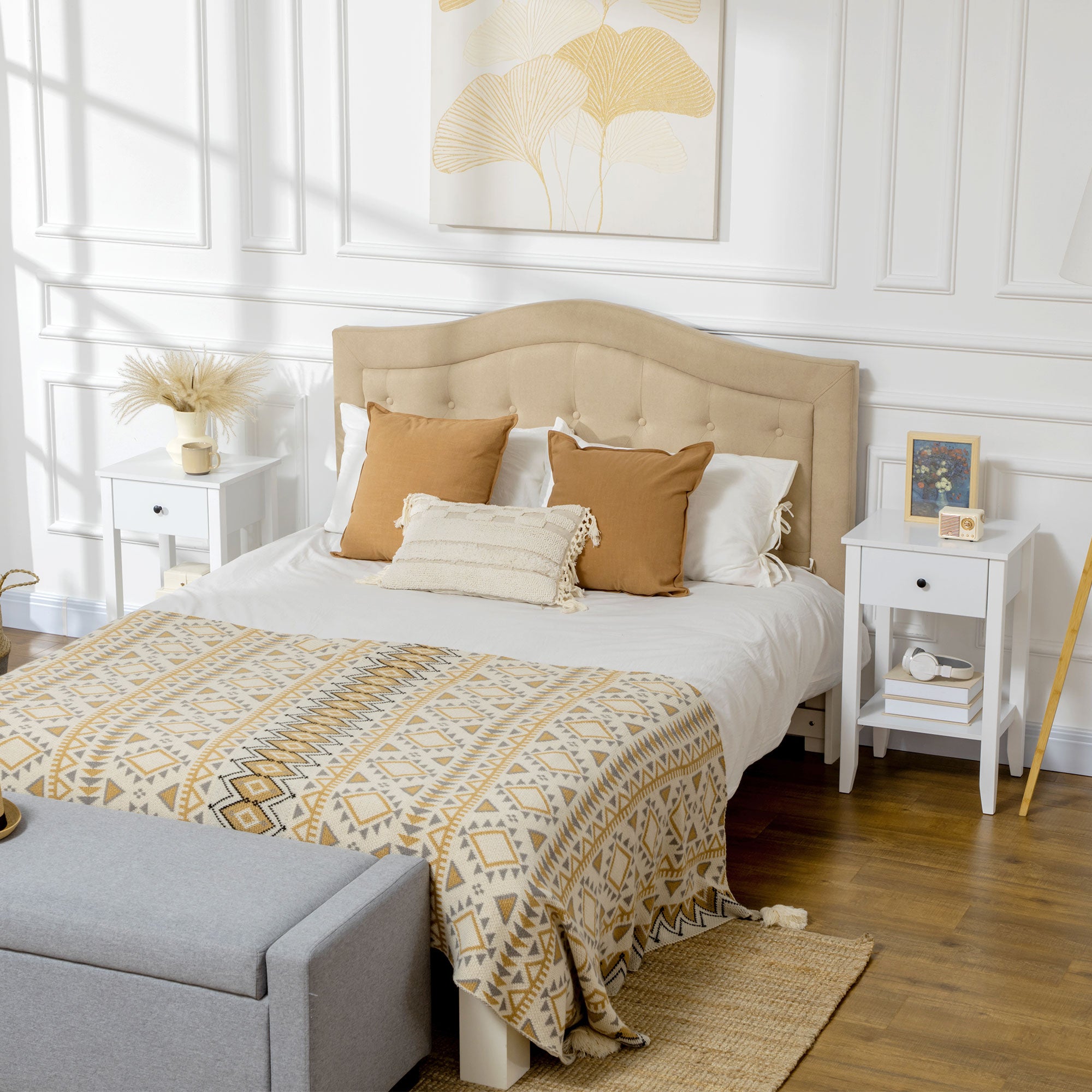 HOMCOM Side Table Set of 2, End Tables with Drawer and Bottom Shelf, 2-tier Nightstand for Bedroom, Living Room, White