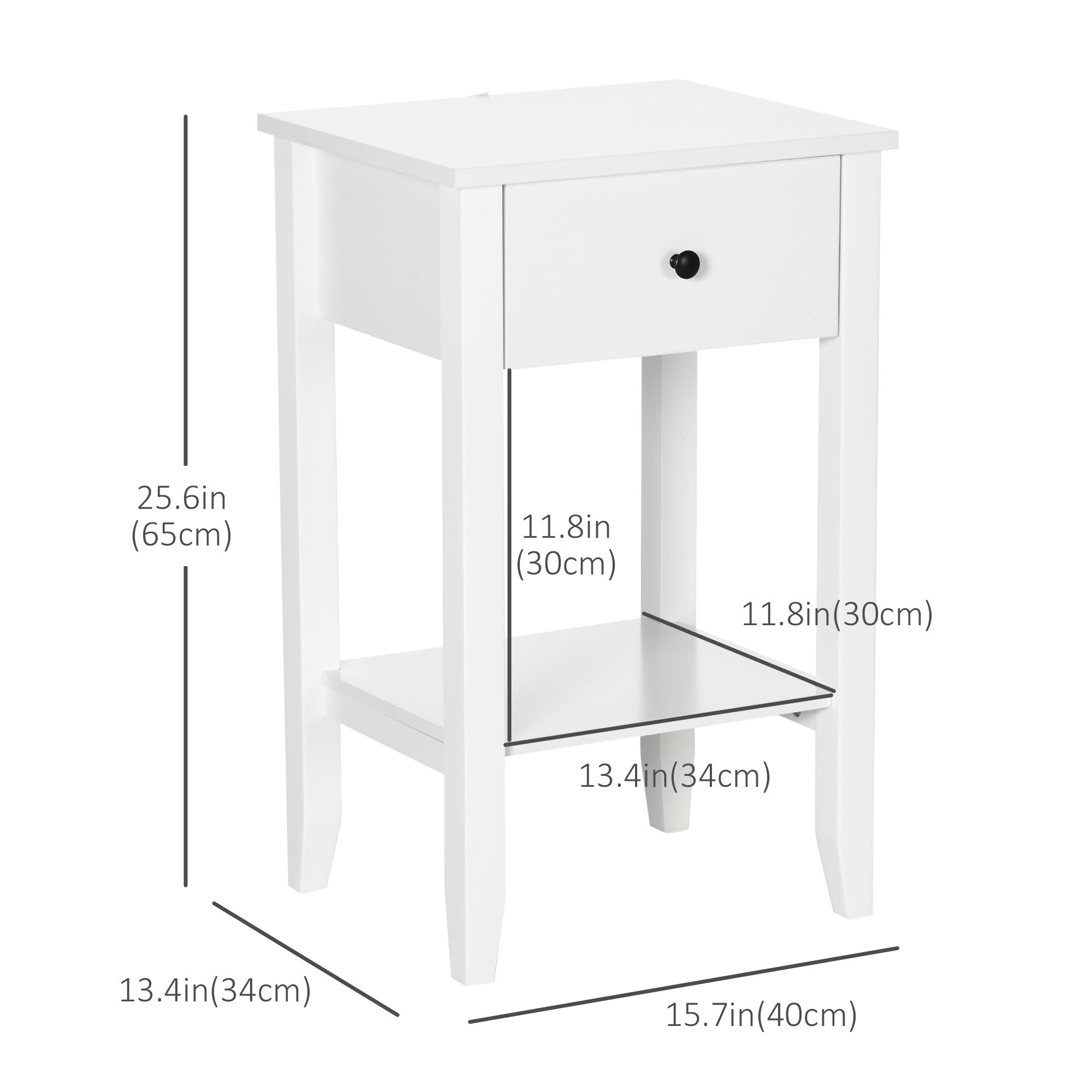HOMCOM Side Table Set of 2, End Tables with Drawer and Bottom Shelf, 2-tier Nightstand for Bedroom, Living Room, White