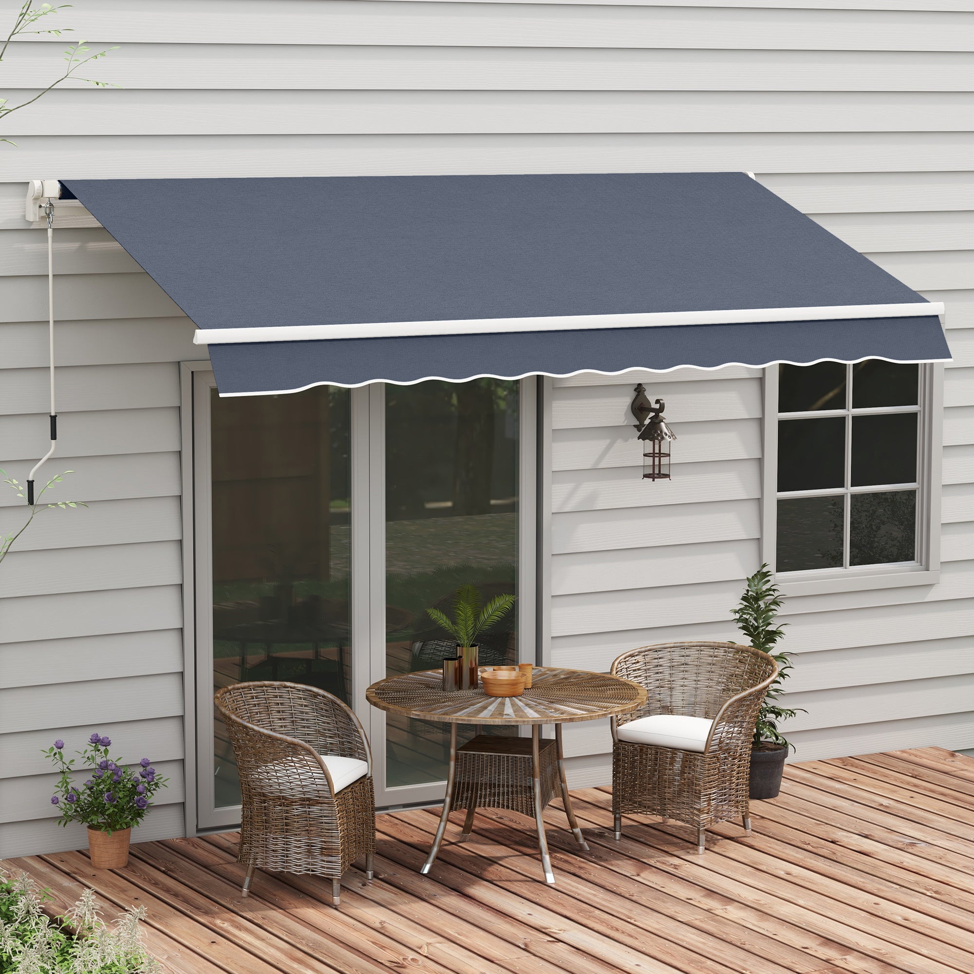 Outsunny 12' x 8' Retractable Awning Patio Awnings Sun Shade Shelter with Manual Crank Handle, UV & Water-Resistant Fabric and Aluminum Frame for Deck Balcony Yard, Dark Grey