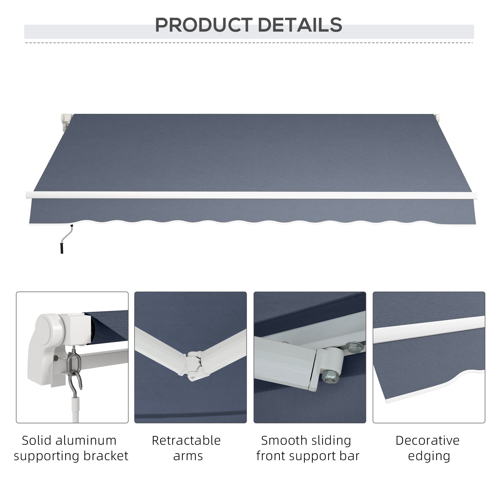 Outsunny 12' x 8' Retractable Awning Patio Awnings Sun Shade Shelter with Manual Crank Handle, UV & Water-Resistant Fabric and Aluminum Frame for Deck Balcony Yard, Dark Grey