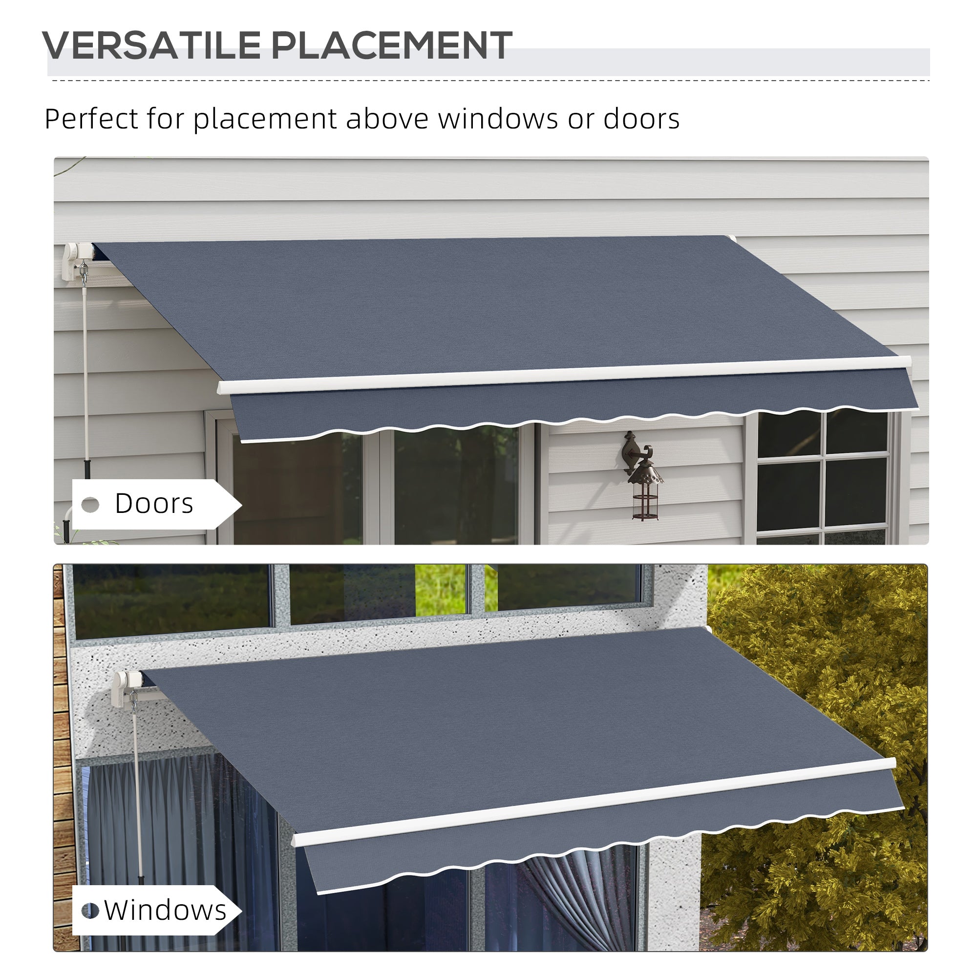 Outsunny 12' x 8' Retractable Awning Patio Awnings Sun Shade Shelter with Manual Crank Handle, UV & Water-Resistant Fabric and Aluminum Frame for Deck Balcony Yard, Dark Grey
