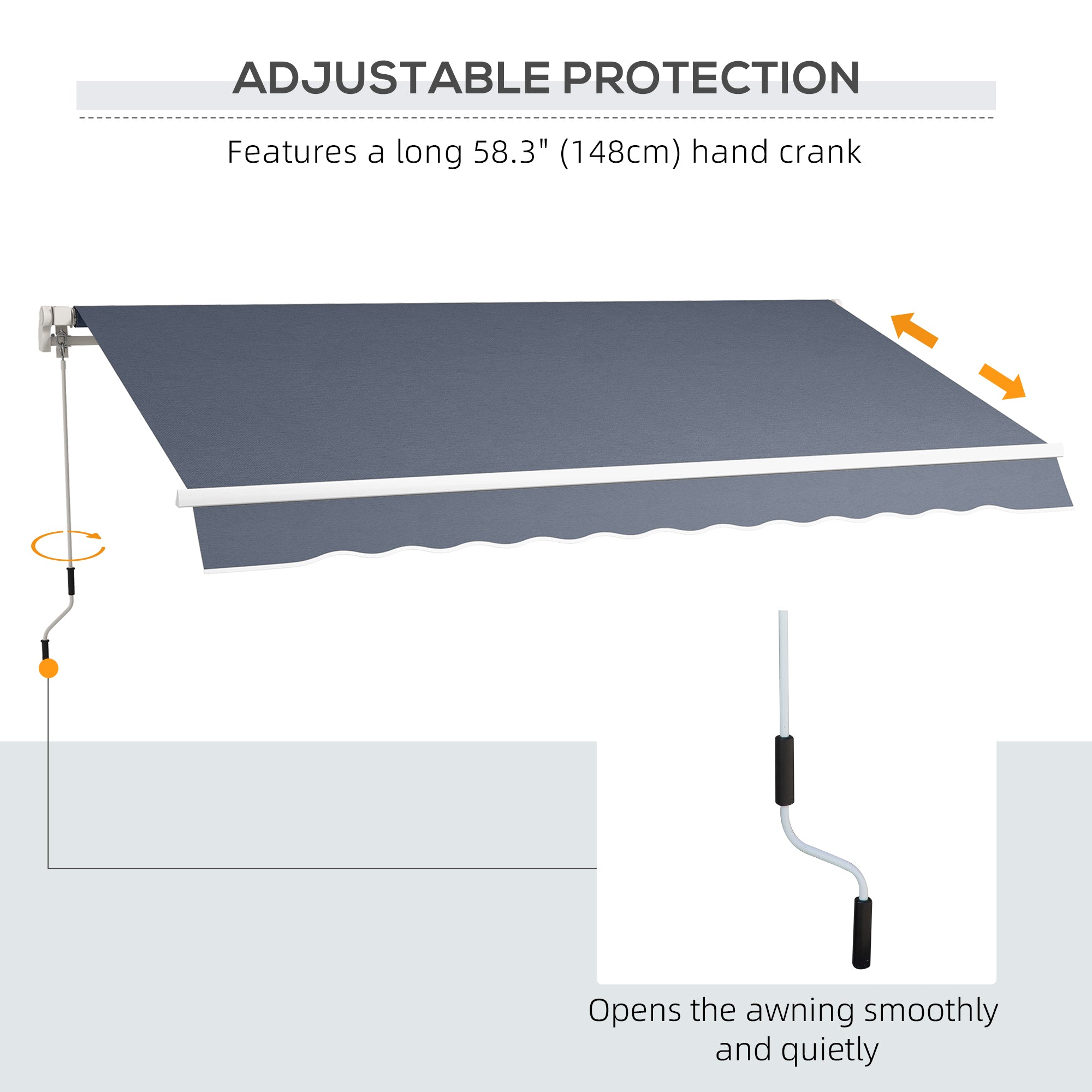 Outsunny 12' x 8' Retractable Awning Patio Awnings Sun Shade Shelter with Manual Crank Handle, UV & Water-Resistant Fabric and Aluminum Frame for Deck Balcony Yard, Dark Grey