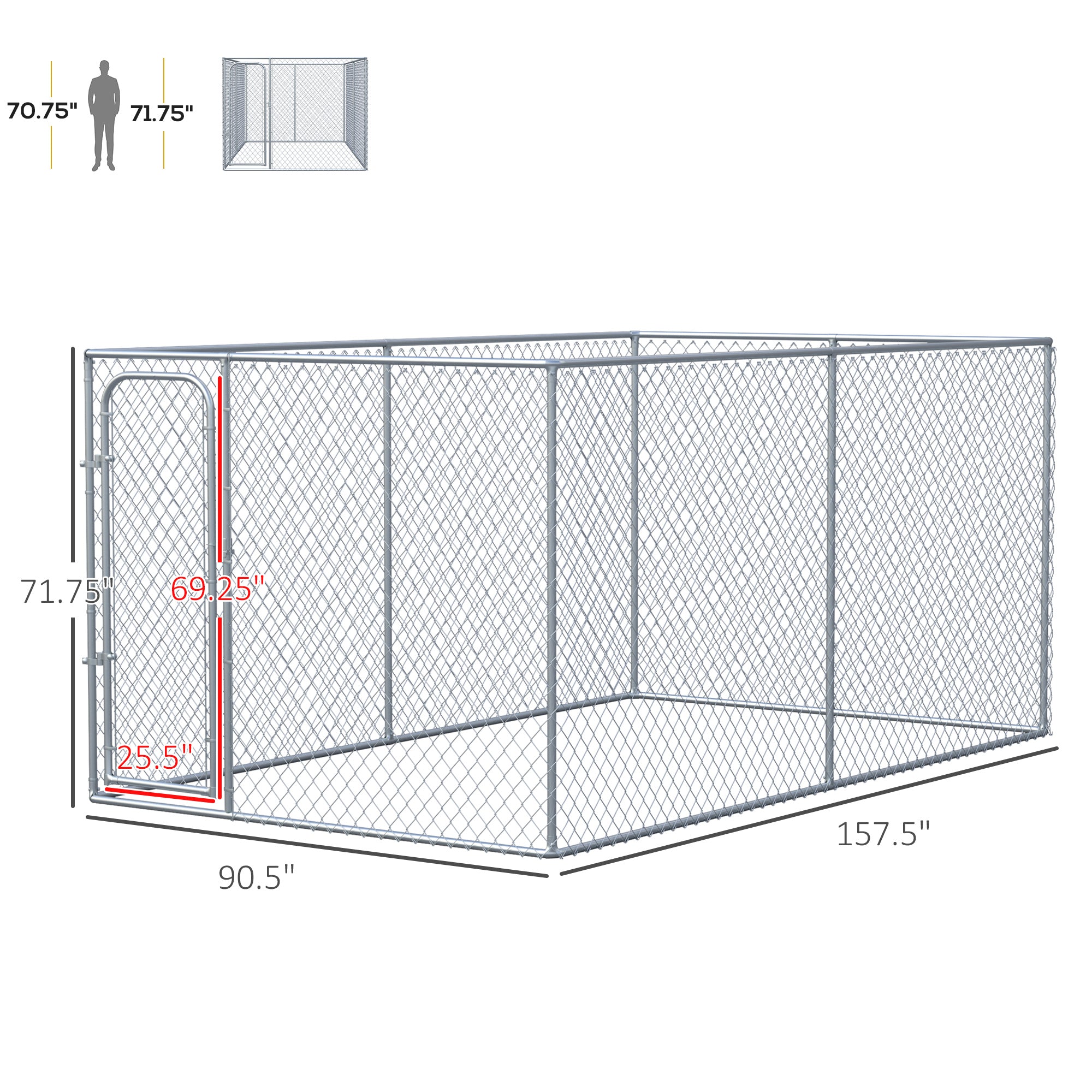 PawHut Dog Kennel Outdoor Galvanized Chain Link Fence Heavy Duty Pet Run House Chicken Coop with Secure Lock Mesh Sidewalls for Backyard Garden Silver, 13' L x 7.5' W x 5.9' H