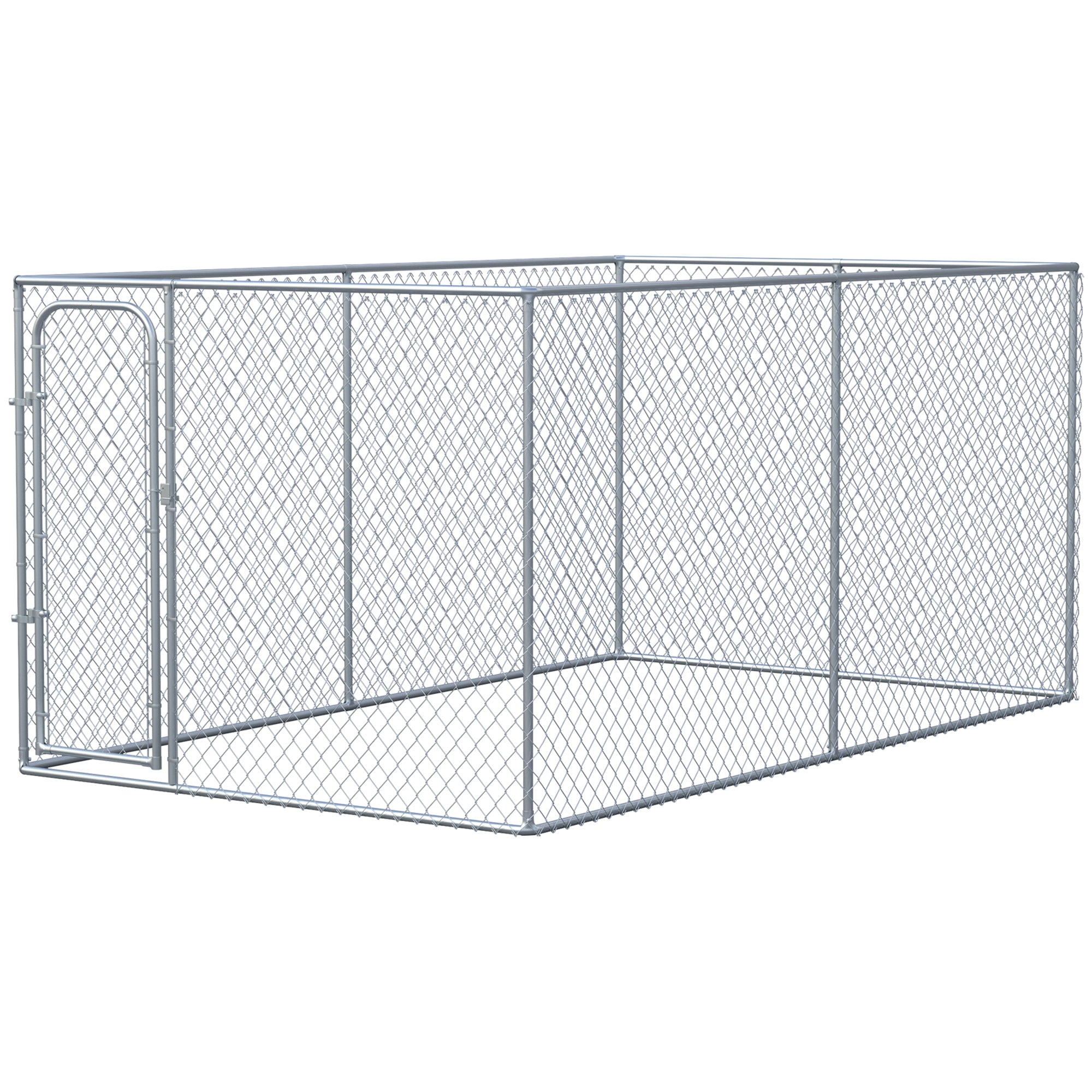 PawHut Dog Kennel Outdoor Galvanized Chain Link Fence Heavy Duty Pet Run House Chicken Coop with Secure Lock Mesh Sidewalls for Backyard Garden Silver, 13' L x 7.5' W x 5.9' H
