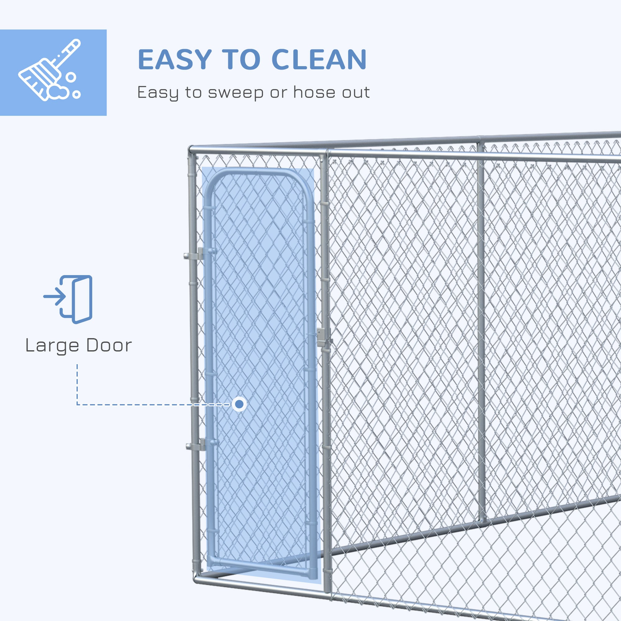 PawHut Dog Kennel Outdoor Galvanized Chain Link Fence Heavy Duty Pet Run House Chicken Coop with Secure Lock Mesh Sidewalls for Backyard Garden Silver, 13' L x 7.5' W x 5.9' H