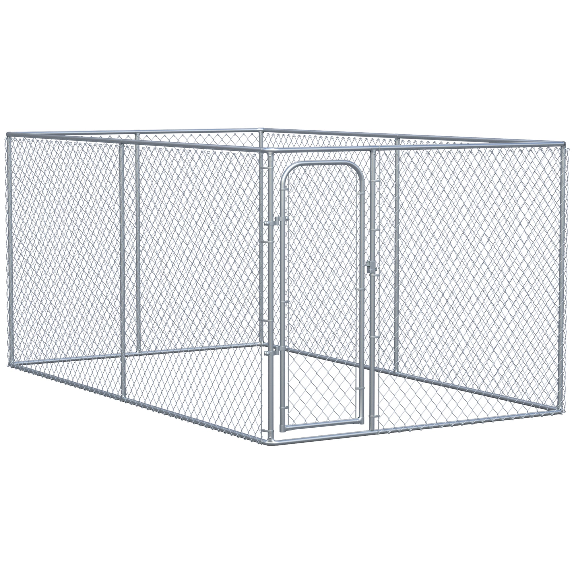 PawHut Dog Kennel Outdoor Galvanized Chain Link Fence Heavy Duty Pet Run House Chicken Coop with Secure Lock Mesh Sidewalls for Backyard Garden Silver, 13' L x 7.5' W x 5.9' H