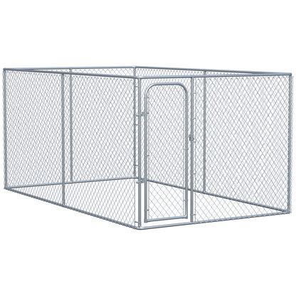 PawHut Dog Kennel Outdoor Galvanized Chain Link Fence Heavy Duty Pet Run House Chicken Coop with Secure Lock Mesh Sidewalls for Backyard Garden Silver, 13' L x 7.5' W x 5.9' H